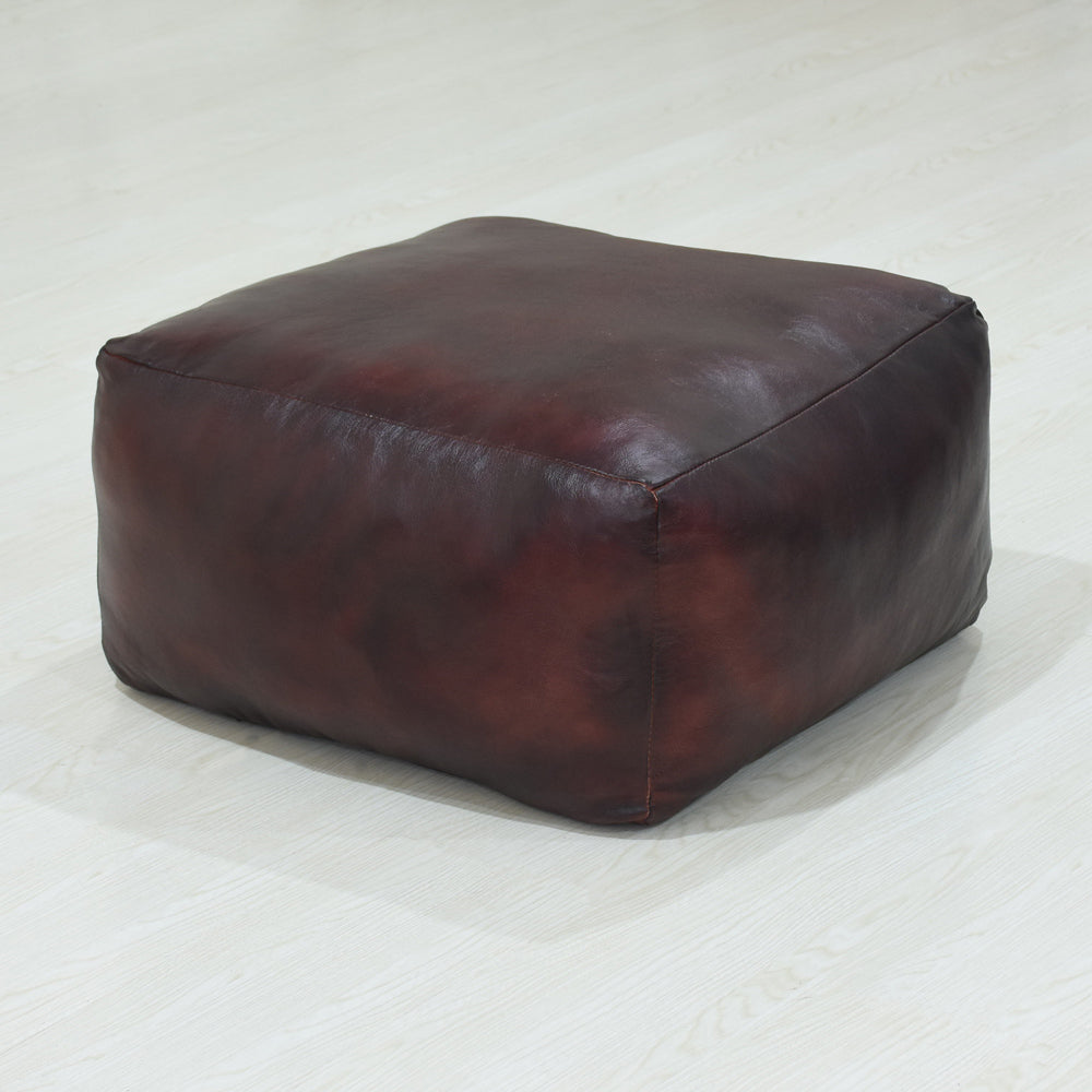 Handmade Buffalo Leather Pouf – Multiple Sizes & Colors | Round or Square | Filled