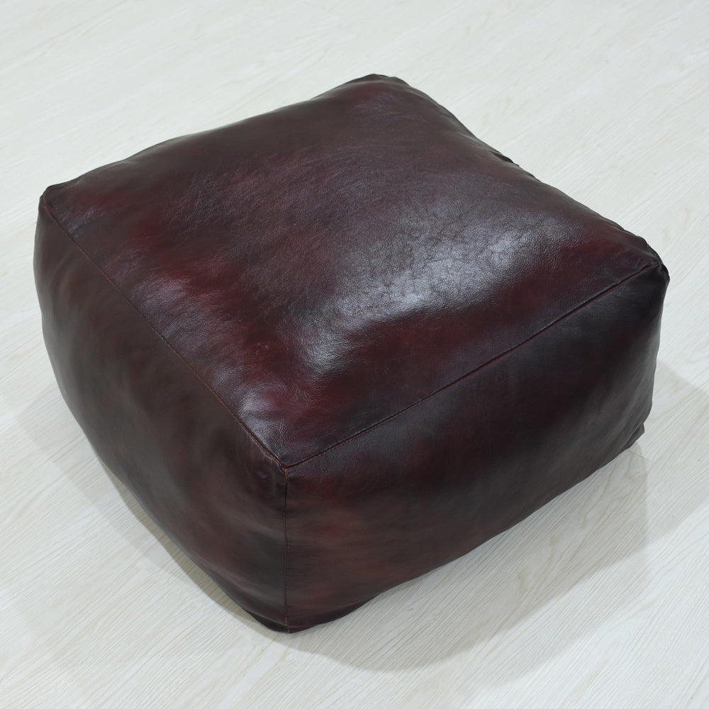 Handmade Buffalo Leather Pouf – Multiple Sizes & Colors | Round or Square | Filled