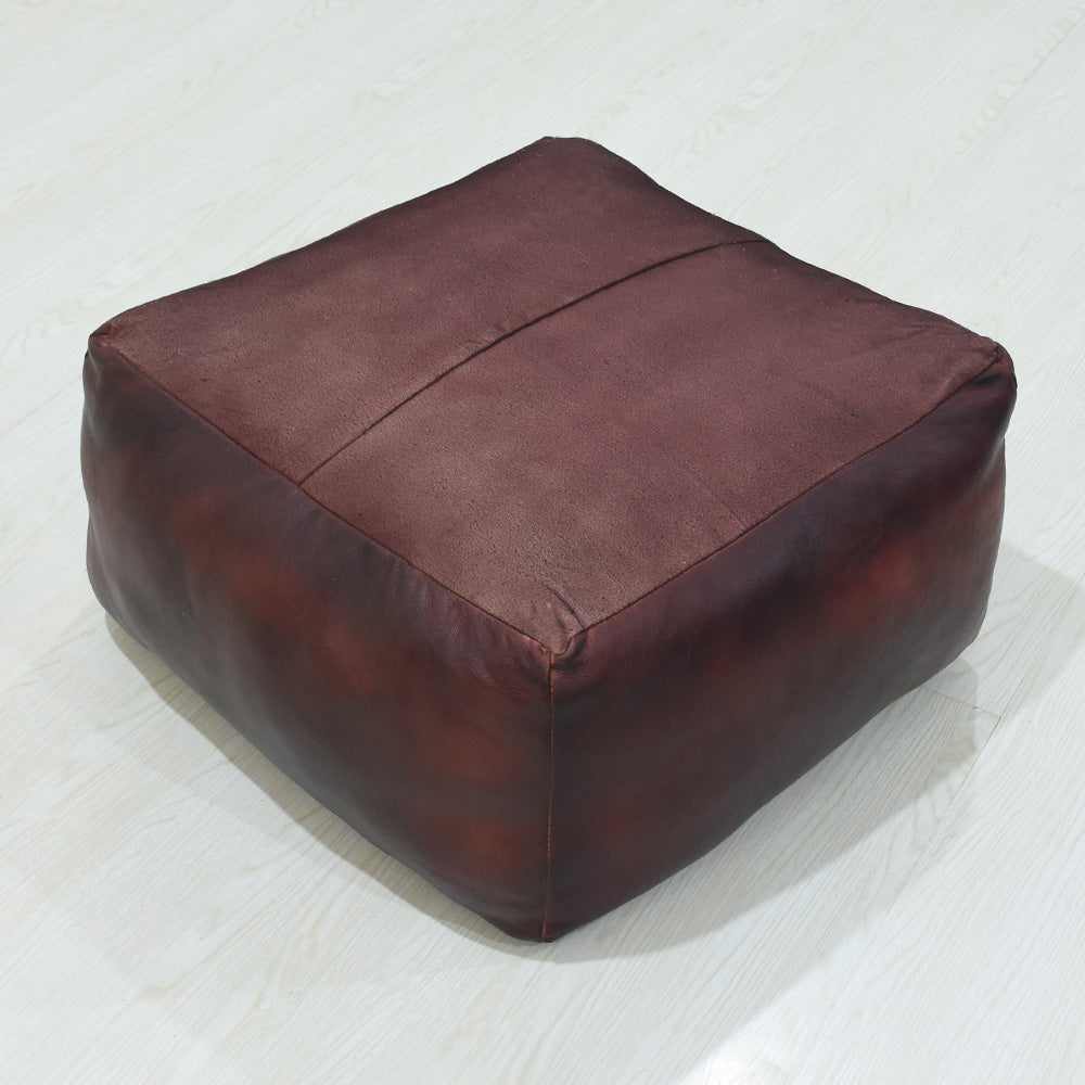 Handmade Buffalo Leather Pouf – Multiple Sizes & Colors | Round or Square | Filled