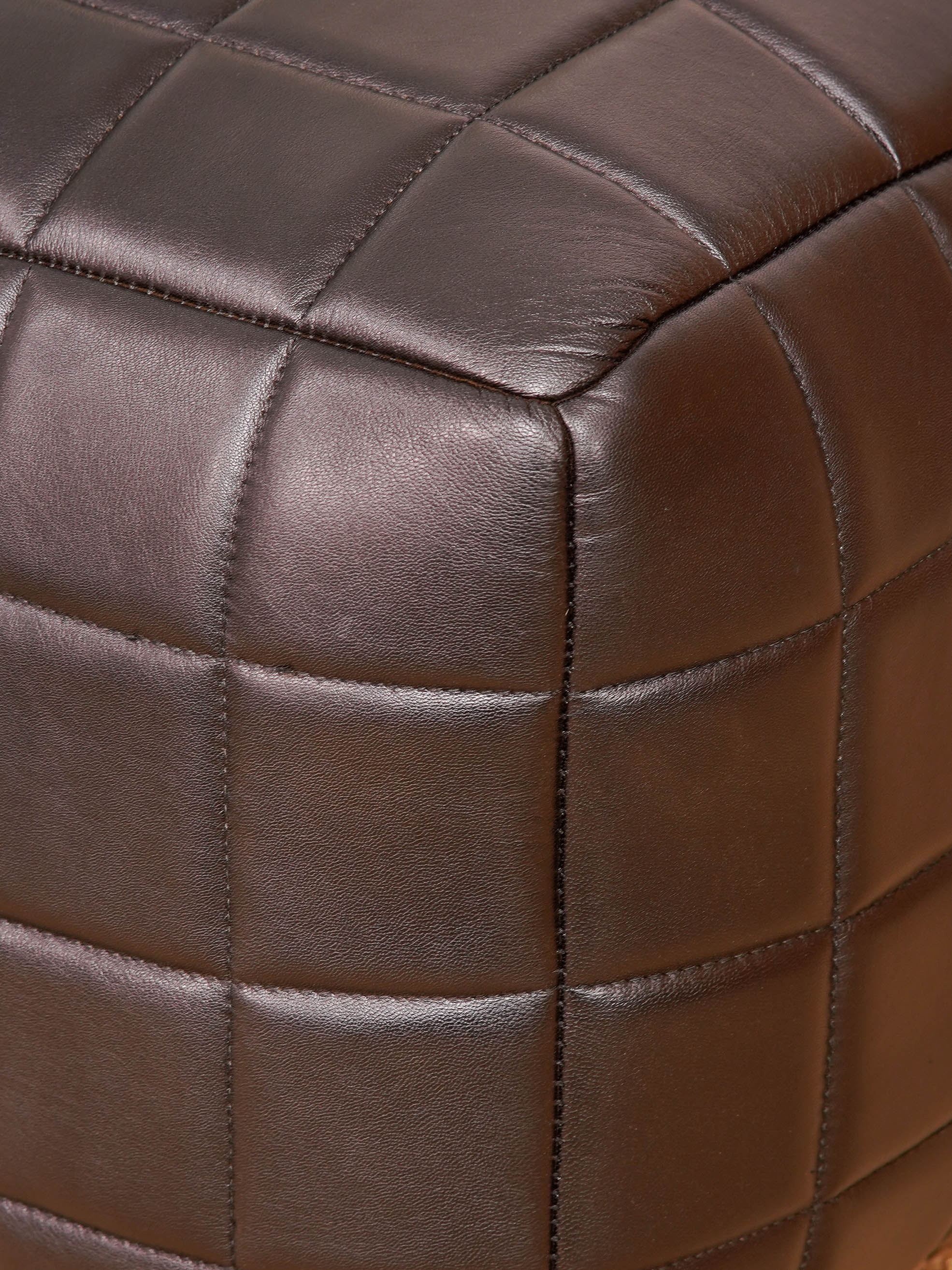 Metro Grid Leather Pouf – Square Ottoman | Handmade | Black & Brown | Filled