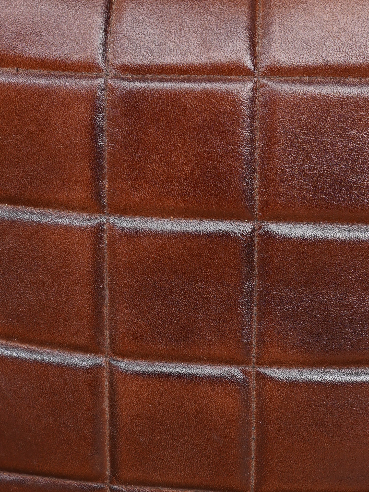 Metro Grid Leather Pouf – Square Ottoman | Handmade | Black & Brown | Filled