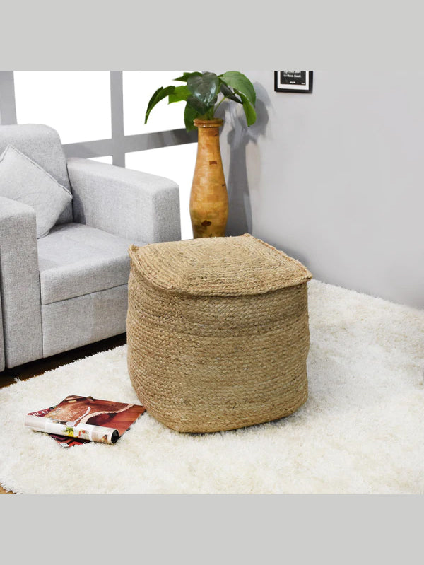 Artisanal Jute Square Pouf