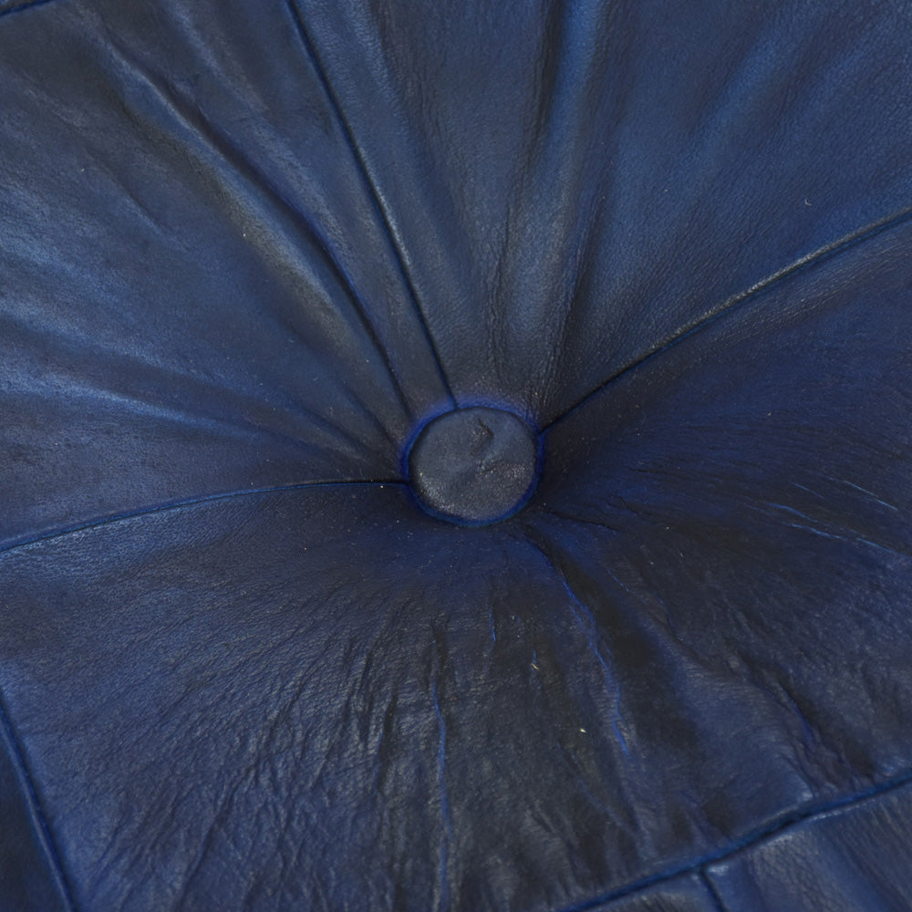 Metropolitan Luxe Blue Leather Pouf – Square Ottoman | Handmade | Vintage Blue | Filled