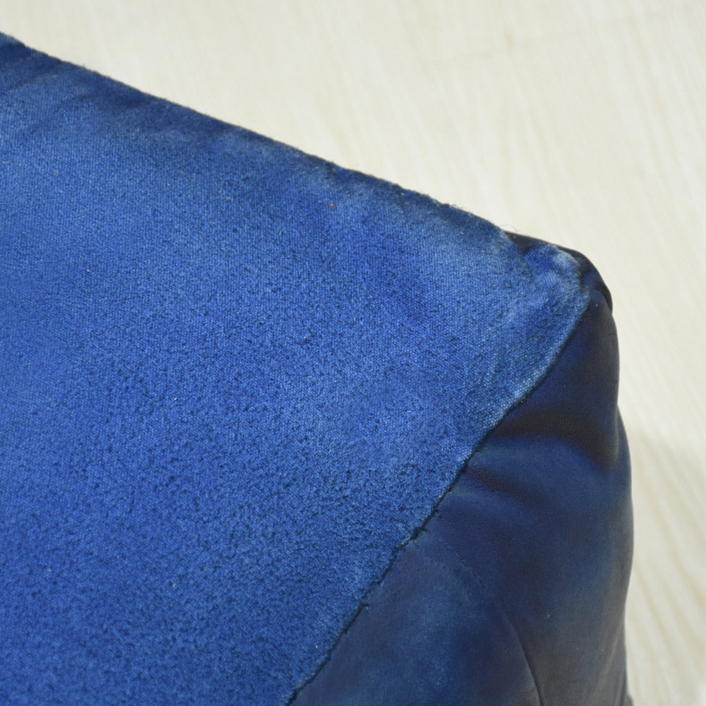 Metropolitan Luxe Blue Leather Pouf – Square Ottoman | Handmade | Vintage Blue | Filled