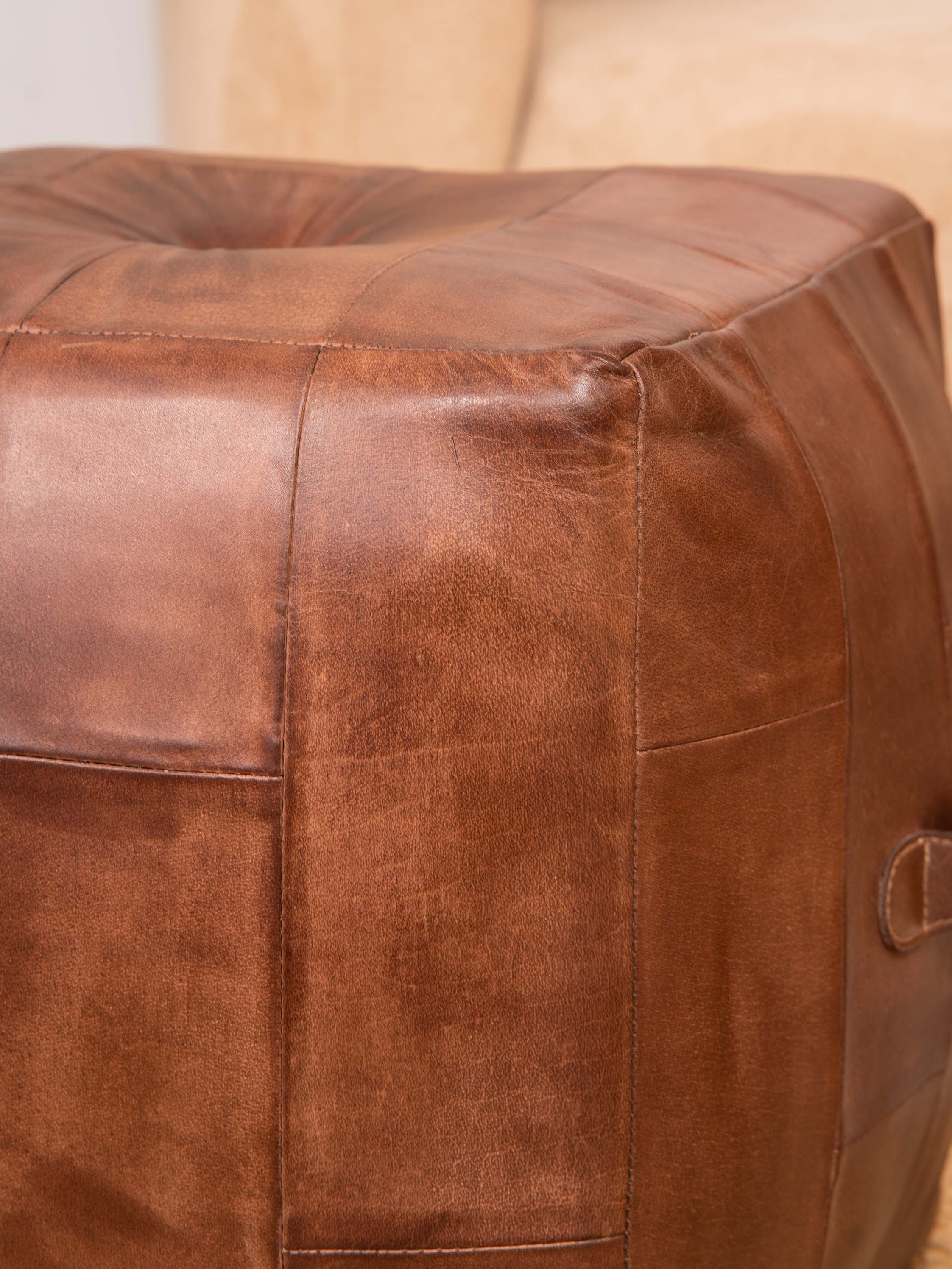 Classic Cognac Leather Pouf