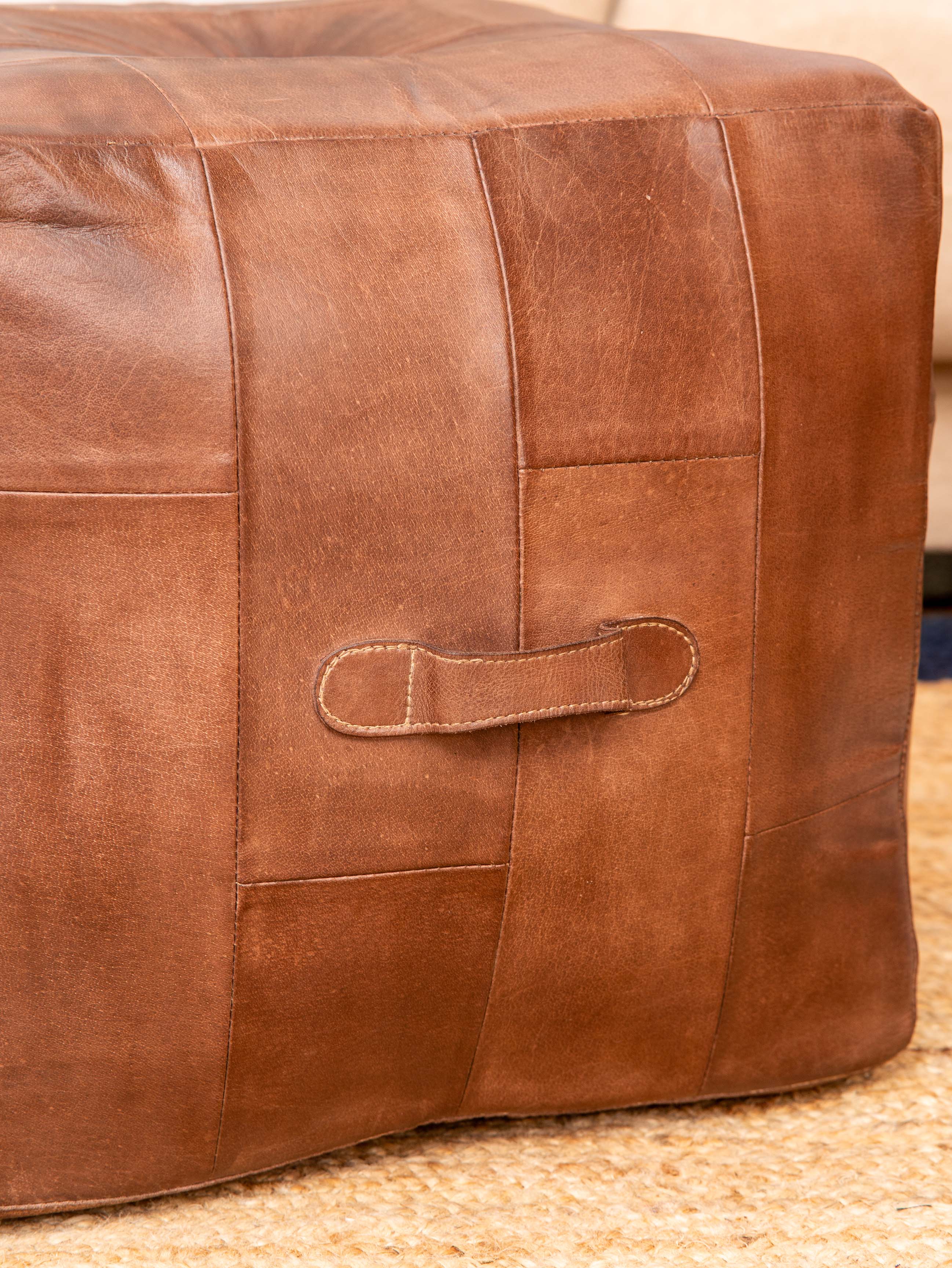 Classic Cognac Leather Pouf