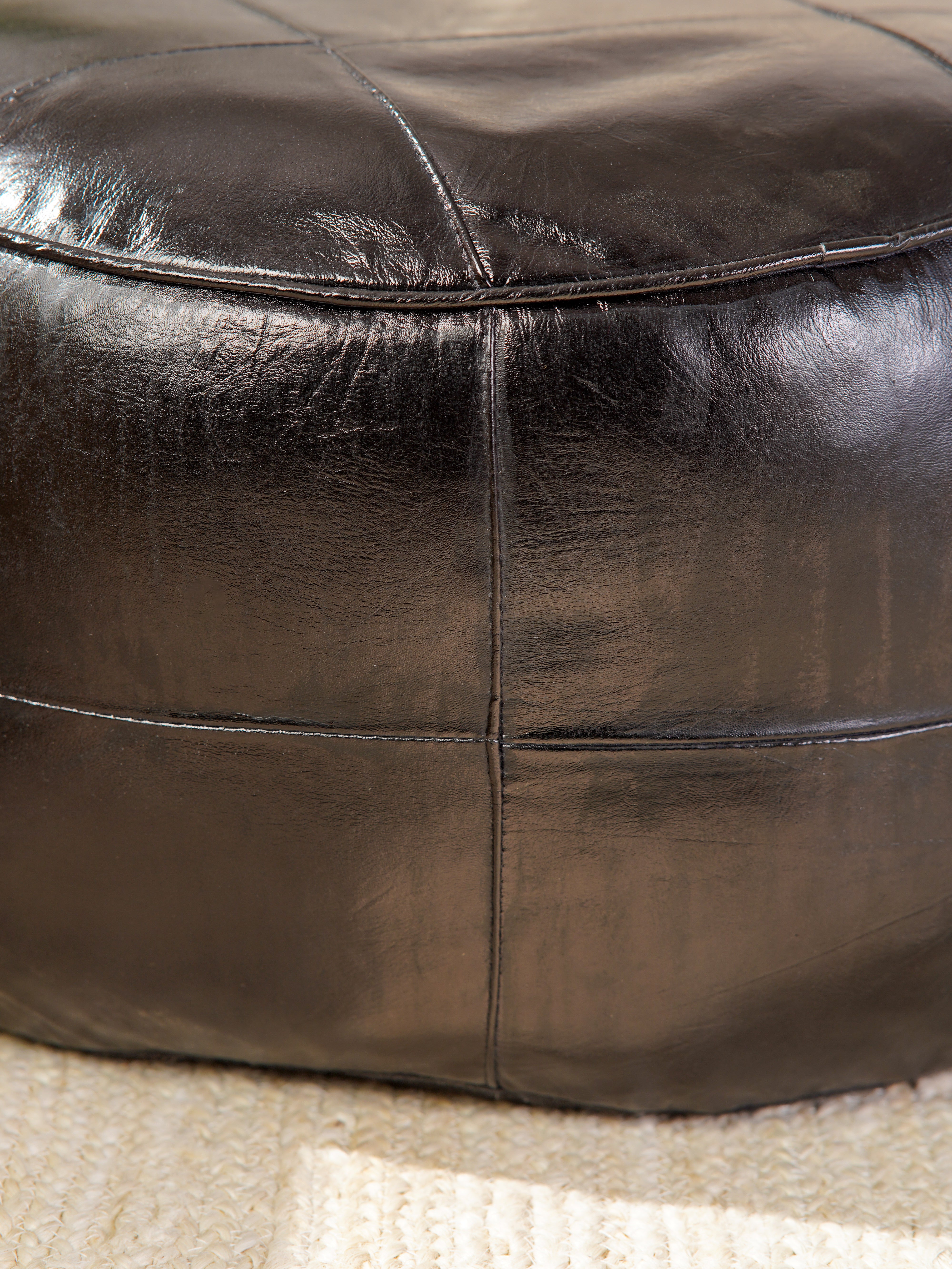 Terracotta Tuffet Round Leather Pouf – Handmade Ottoman | Cognac Brown | Filled | Buffalo Leather