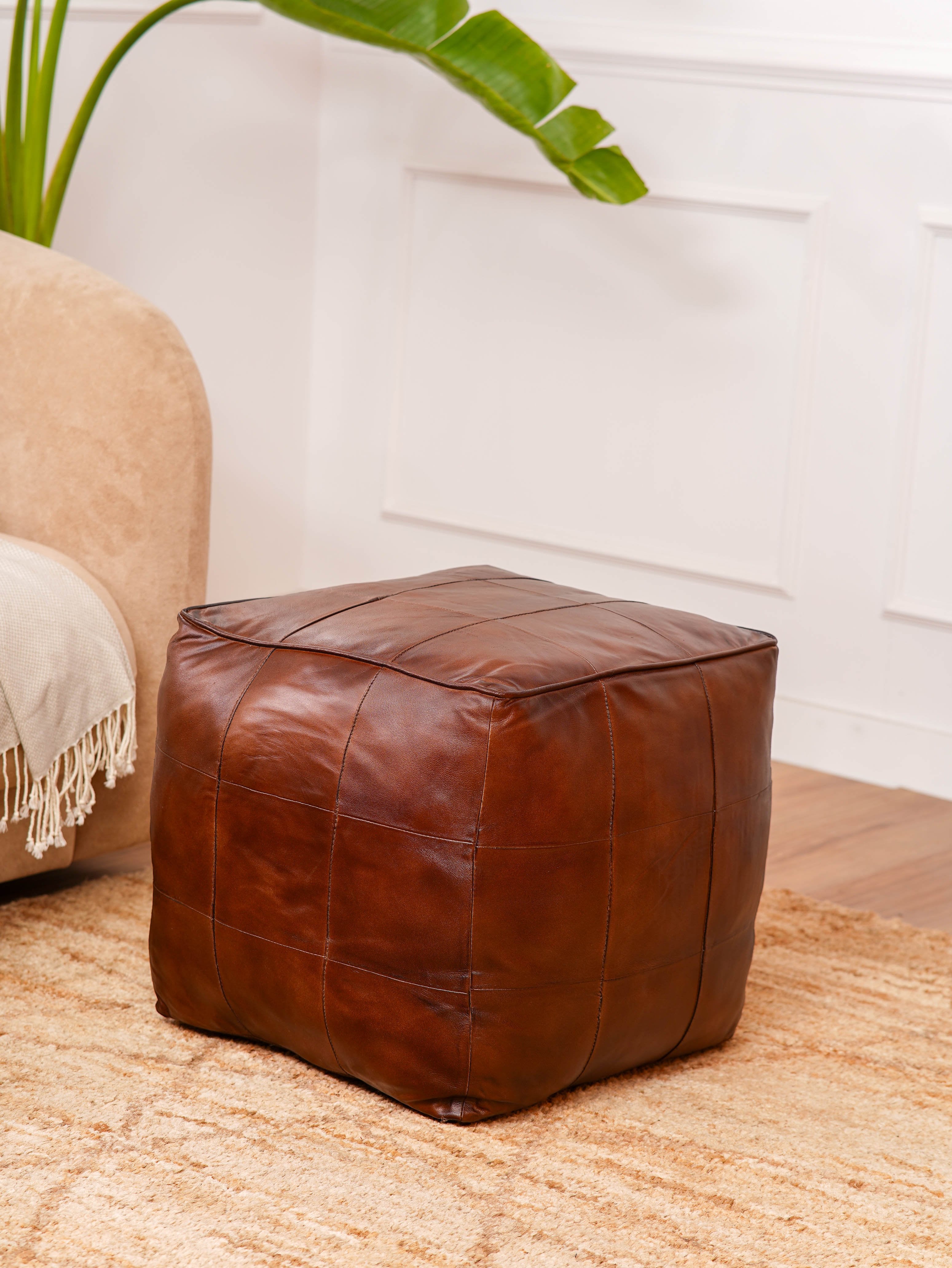 Terracotta Tuffet Leather Pouf