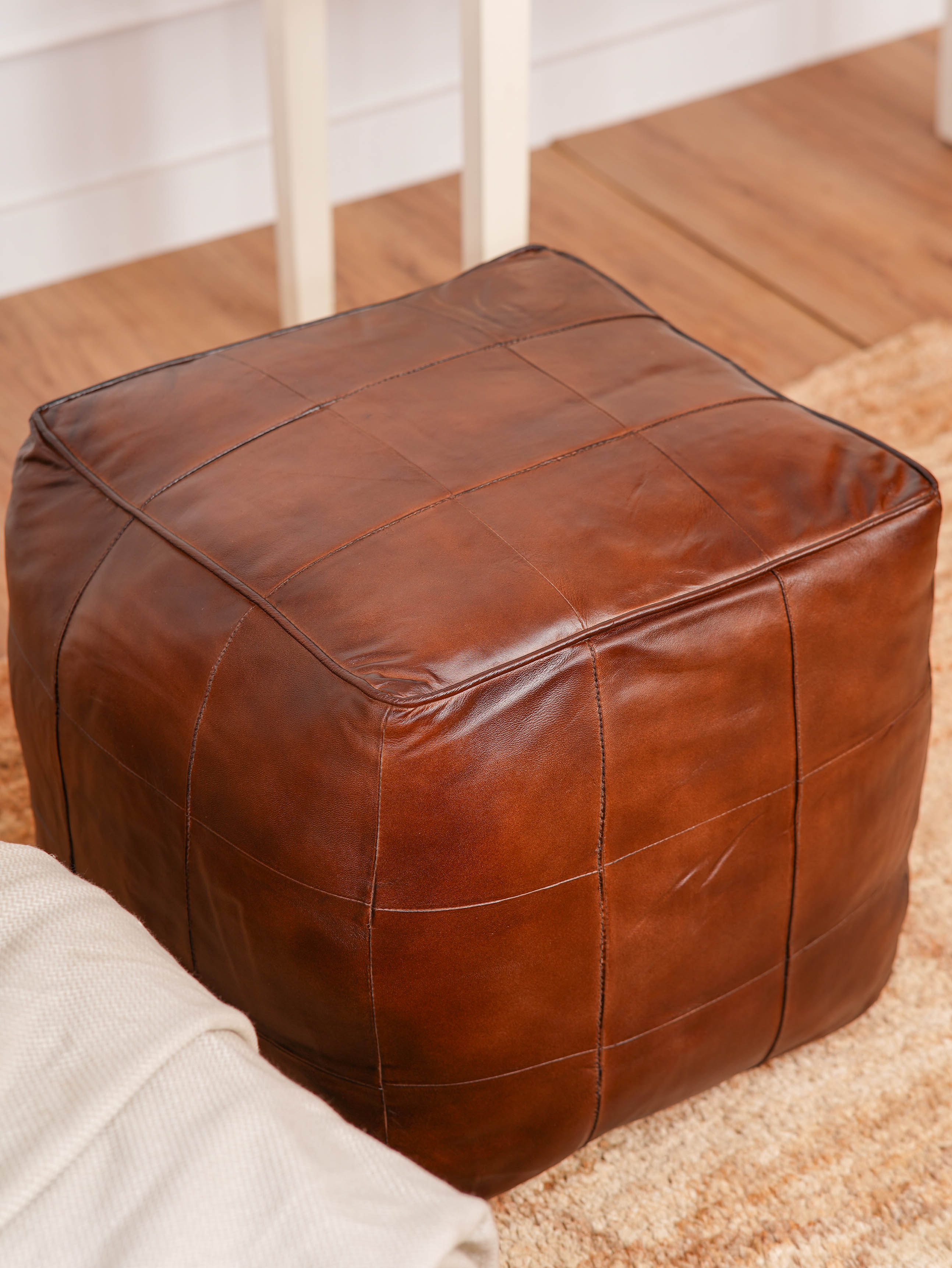 Terracotta Tuffet Leather Pouf