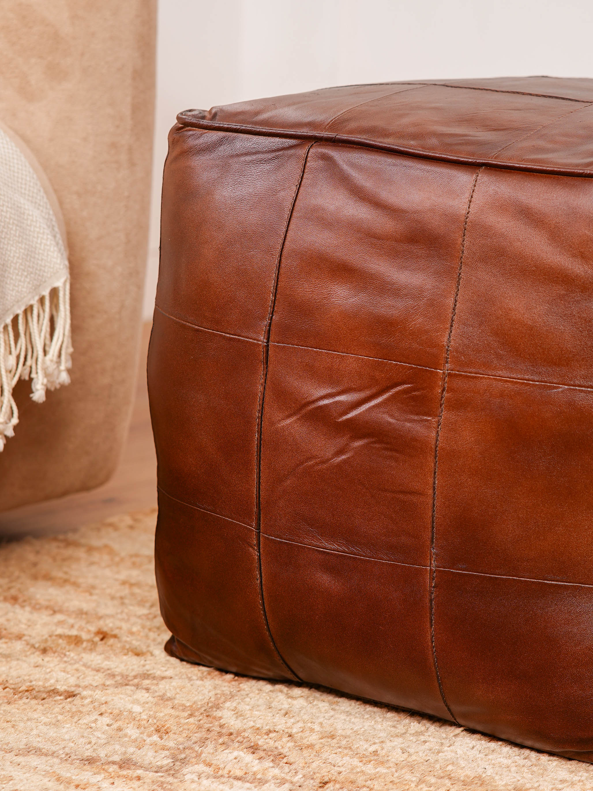 Terracotta Tuffet Leather Pouf