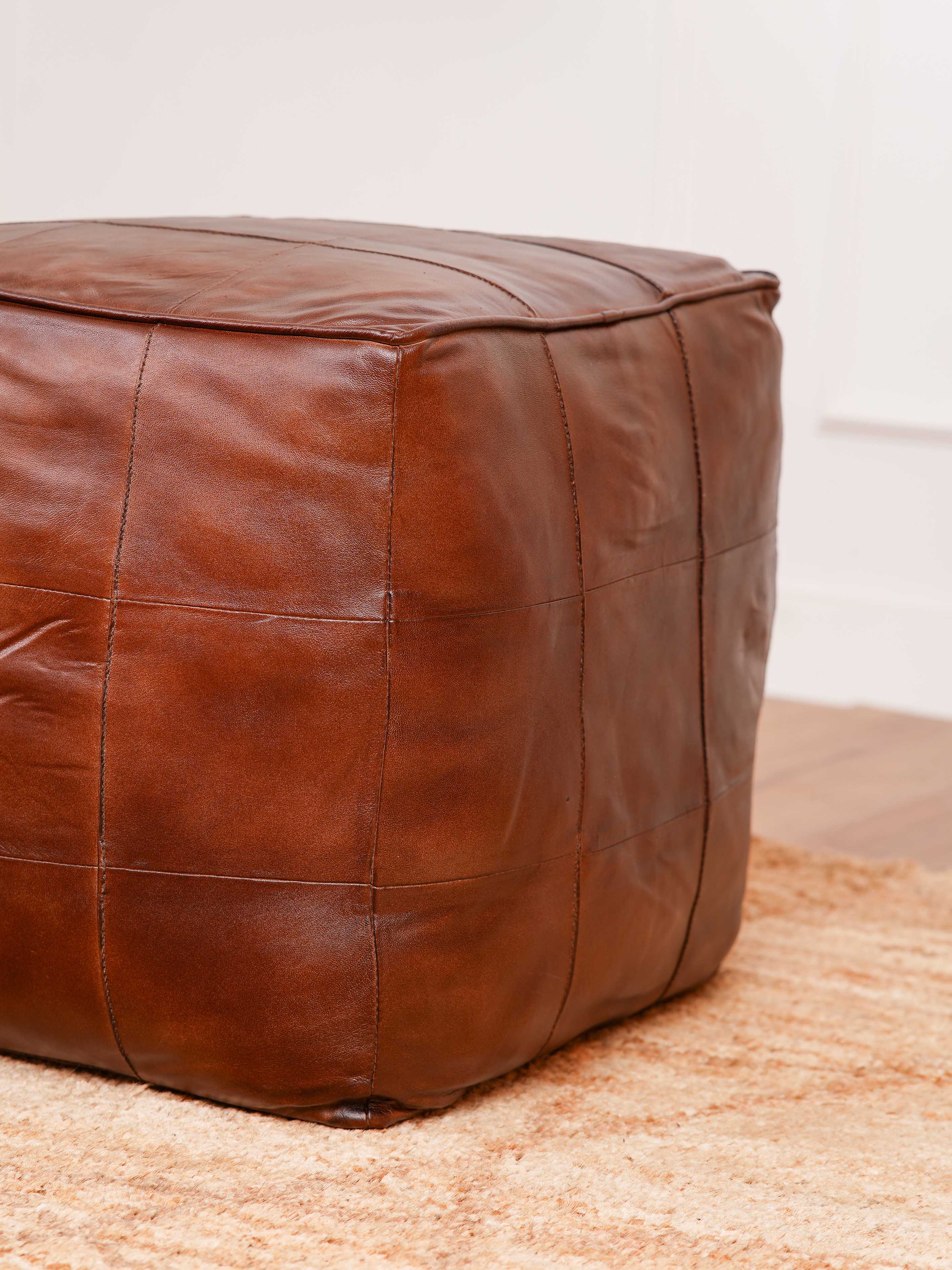 Terracotta Tuffet Leather Pouf