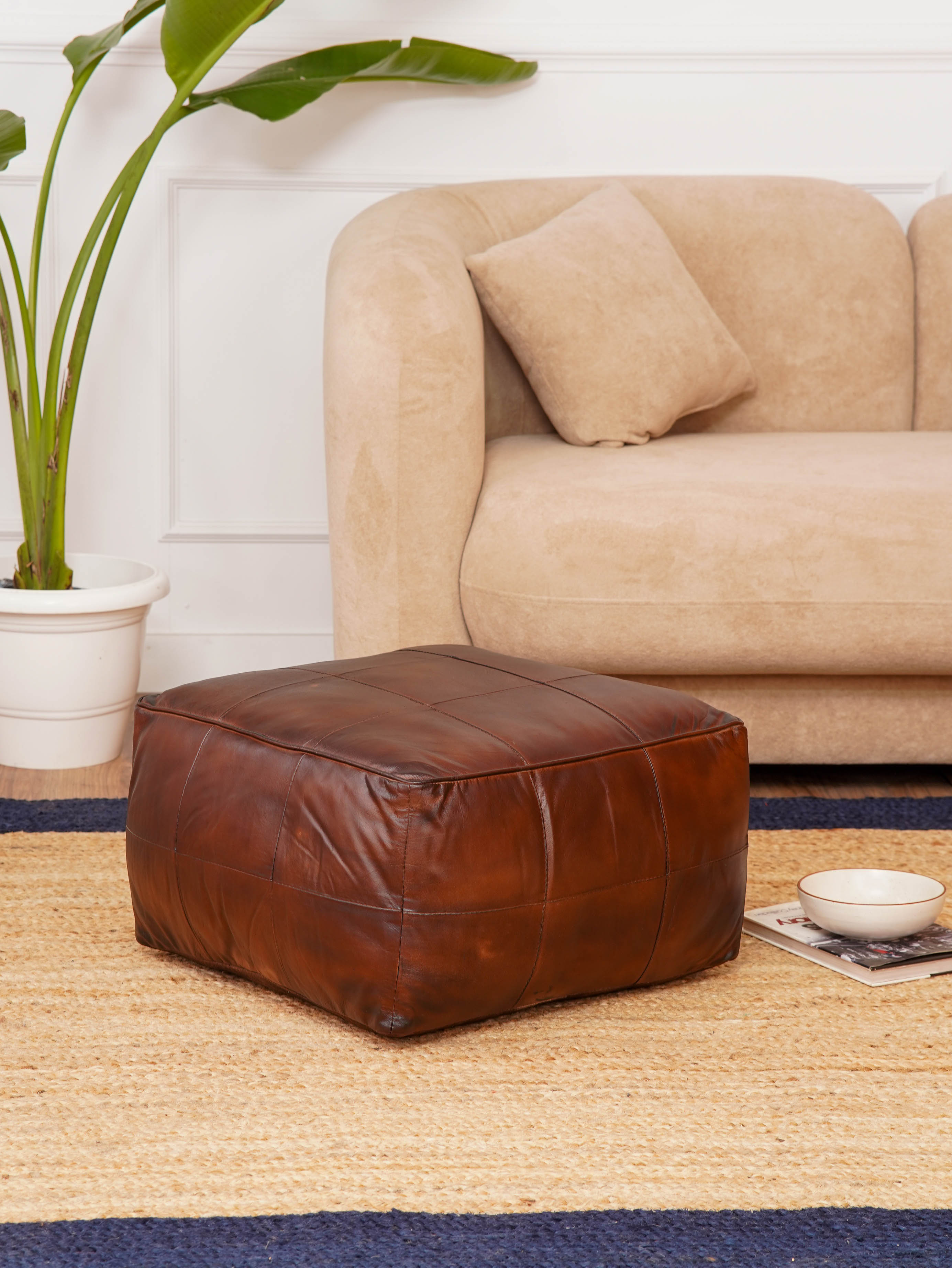 Terracotta Tuffet Leather Pouf