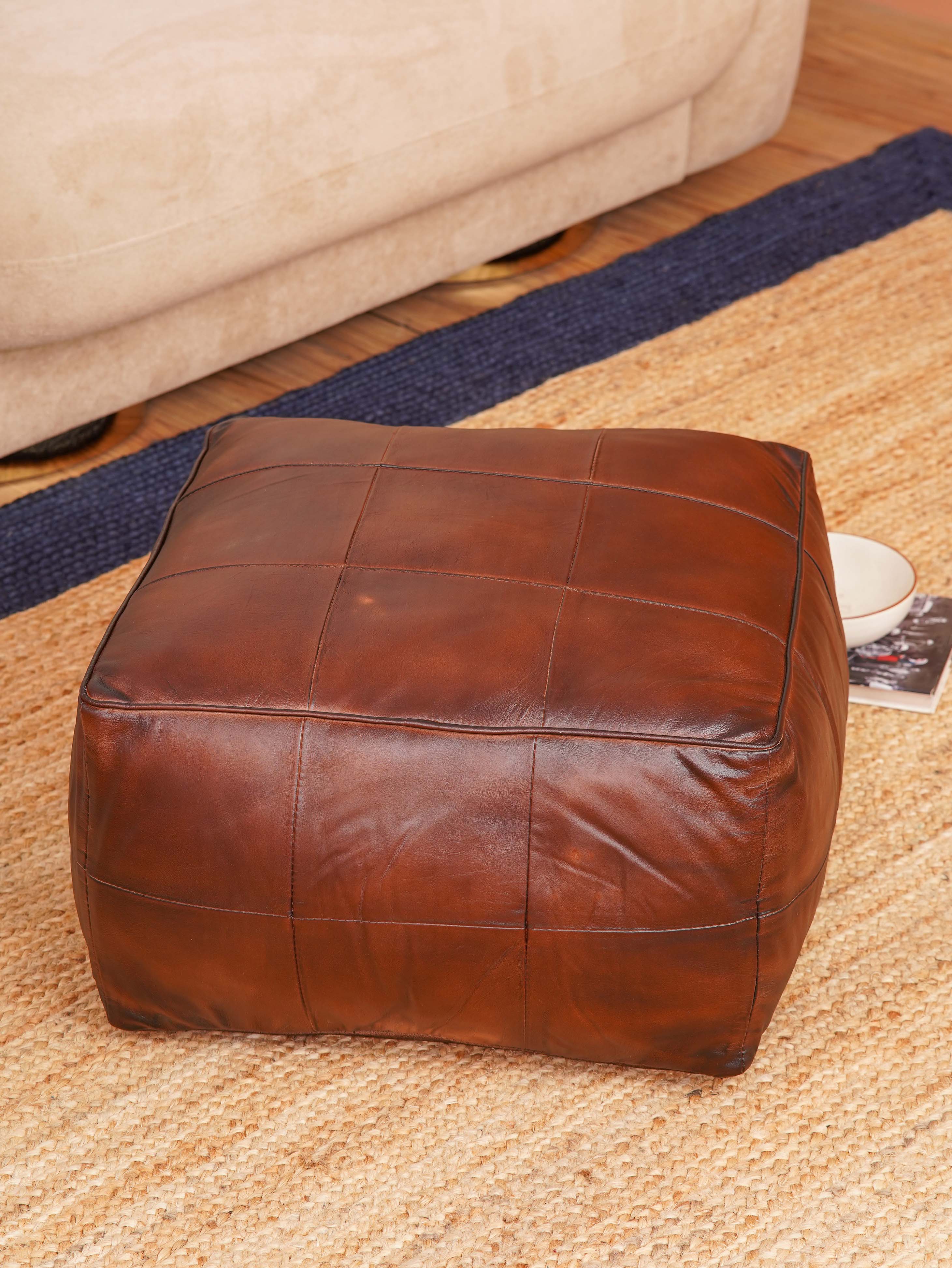 Terracotta Tuffet Leather Pouf