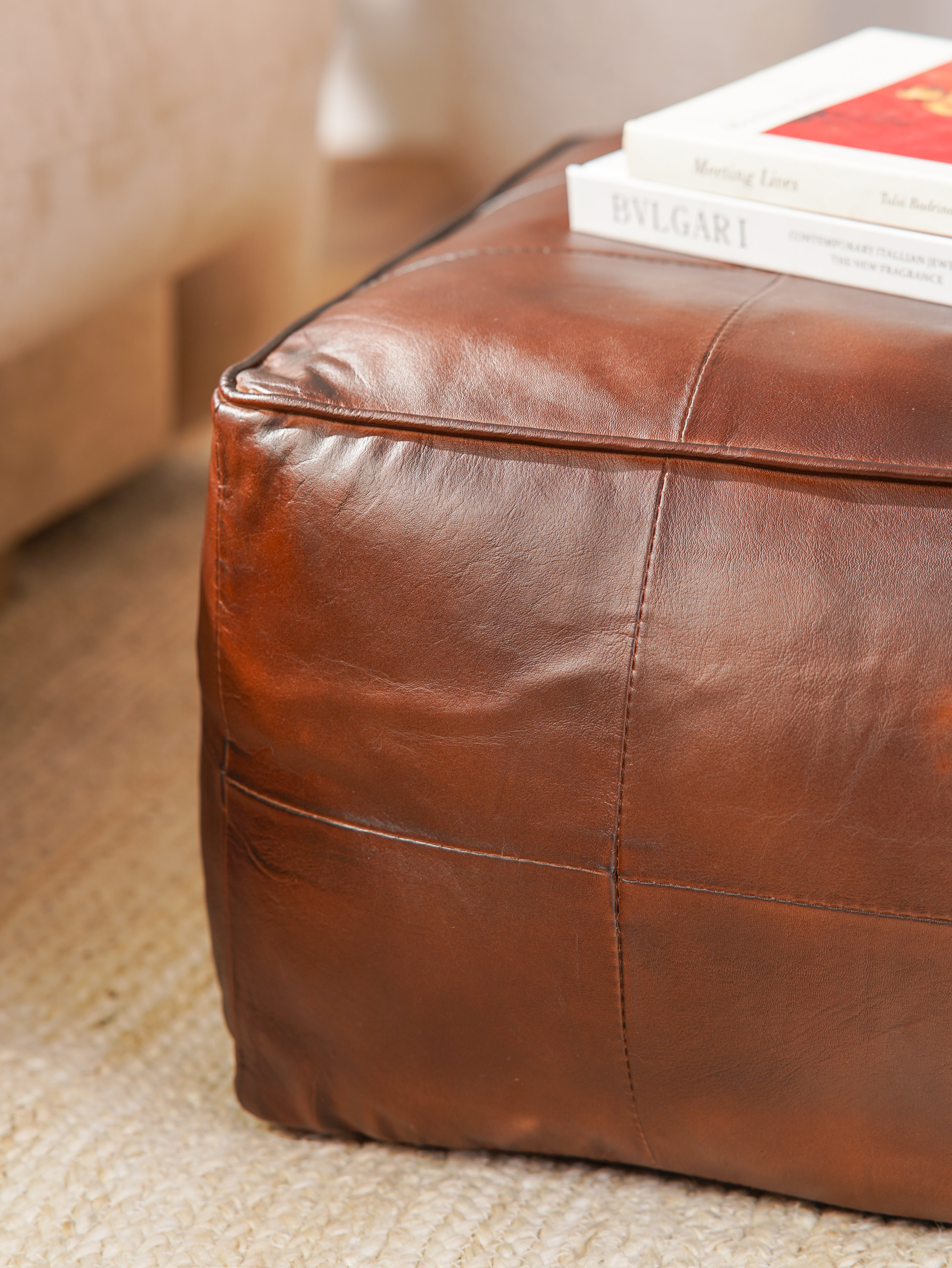 Terracotta Tuffet Leather Pouf