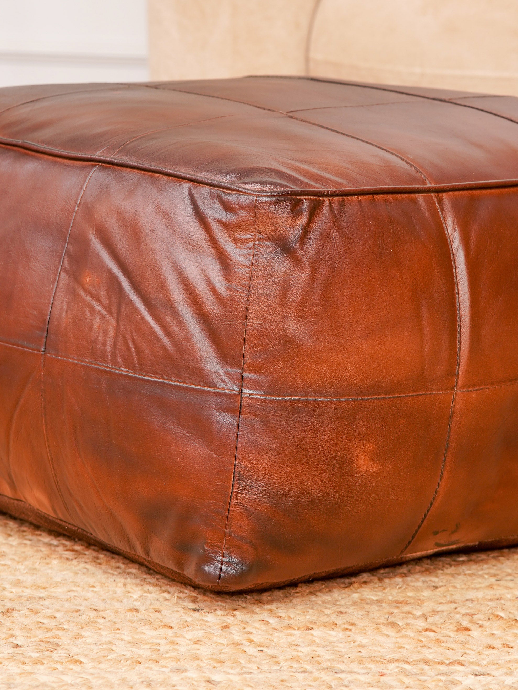Terracotta Tuffet Leather Pouf
