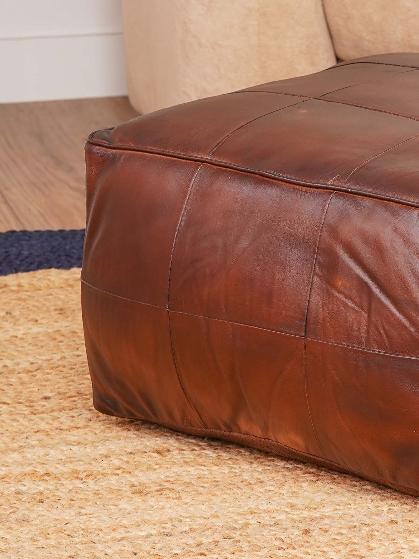 Terracotta Tuffet Leather Pouf