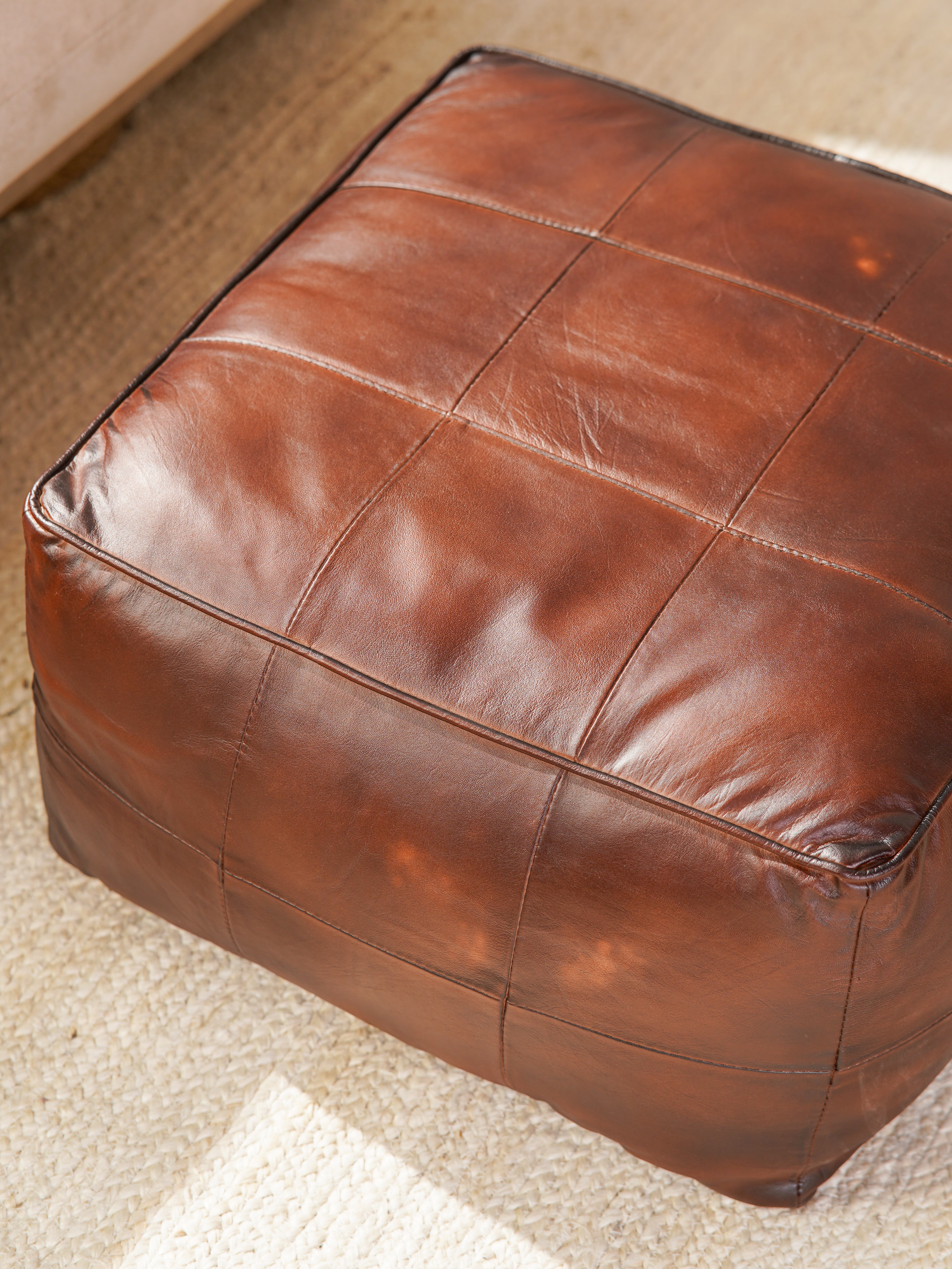 Terracotta Tuffet Leather Pouf