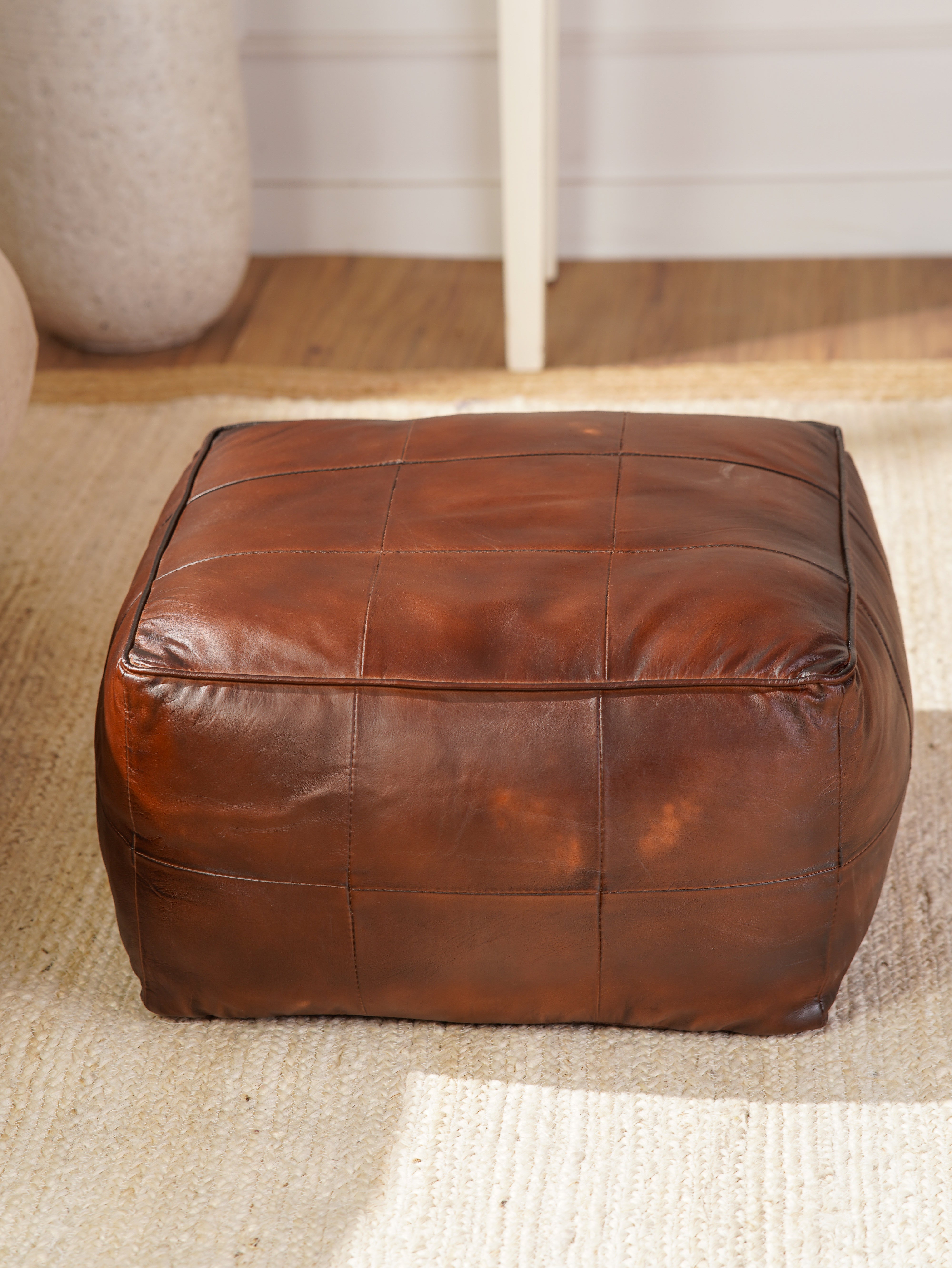 Terracotta Tuffet Leather Pouf
