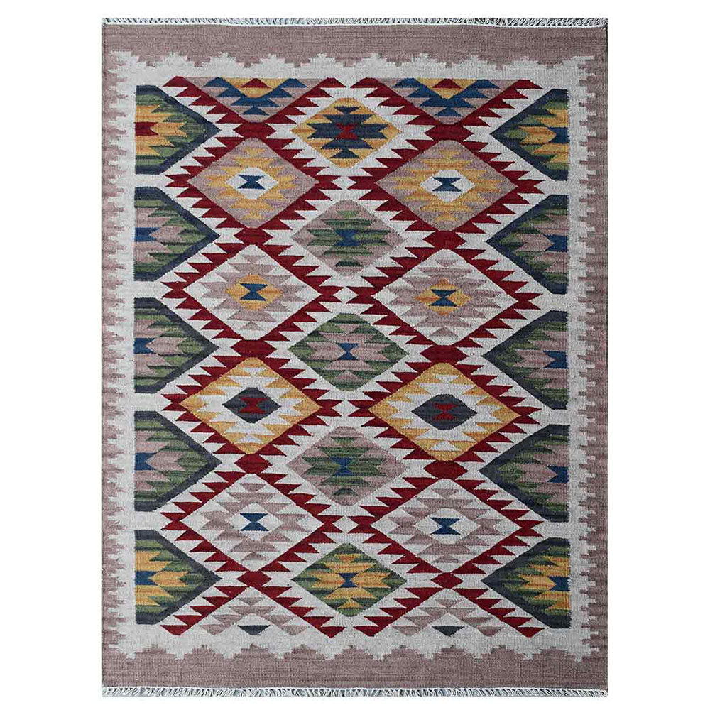 Hand Woven Flat Weave Kilim Wool Area Rug Contemporary Multicolor