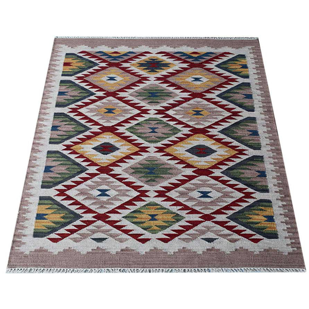 Hand Woven Flat Weave Kilim Wool Area Rug Contemporary Multicolor