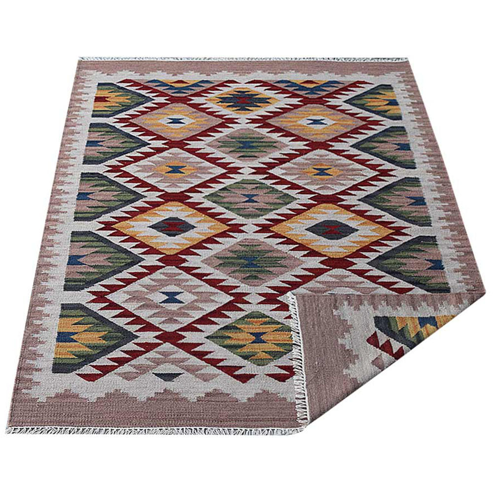 Hand Woven Flat Weave Kilim Wool Area Rug Contemporary Multicolor