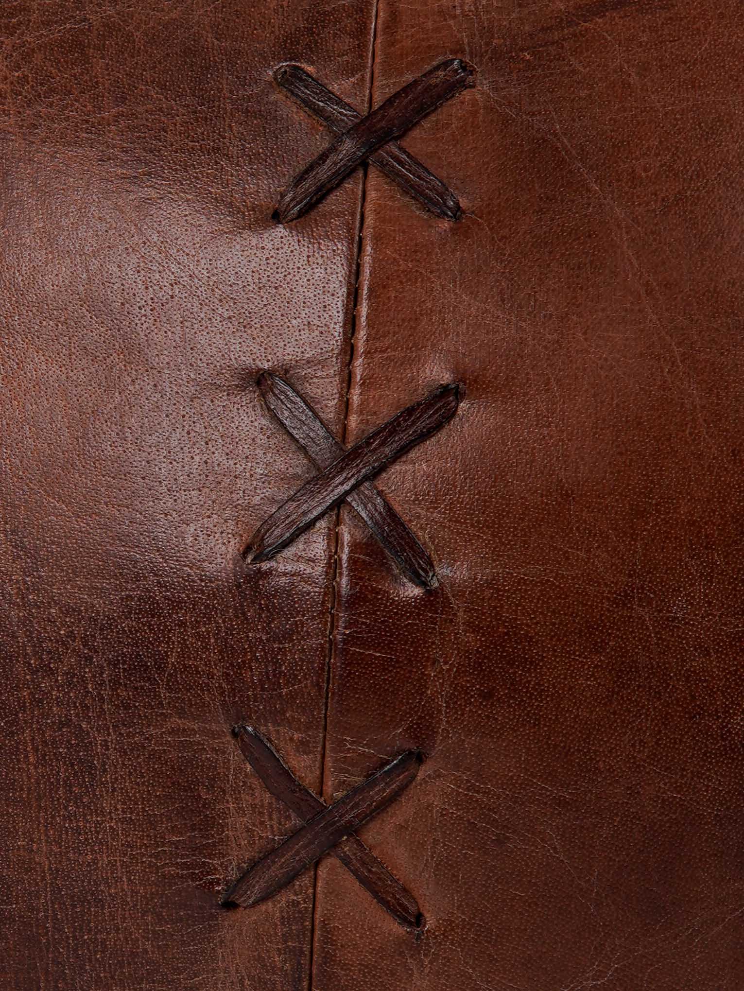 Artisan Stitch Leather Pouf