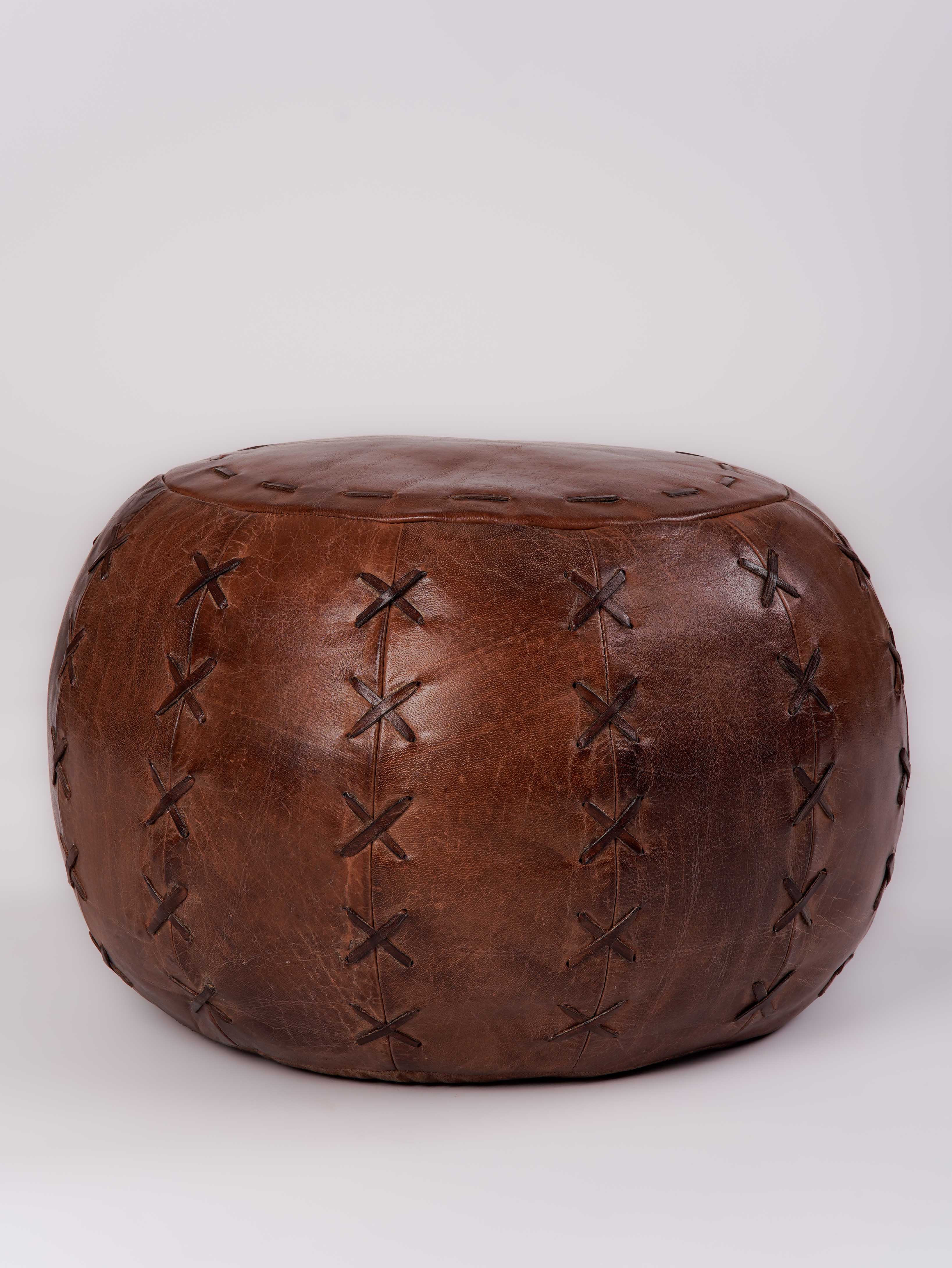 Artisan Stitch Leather Pouf