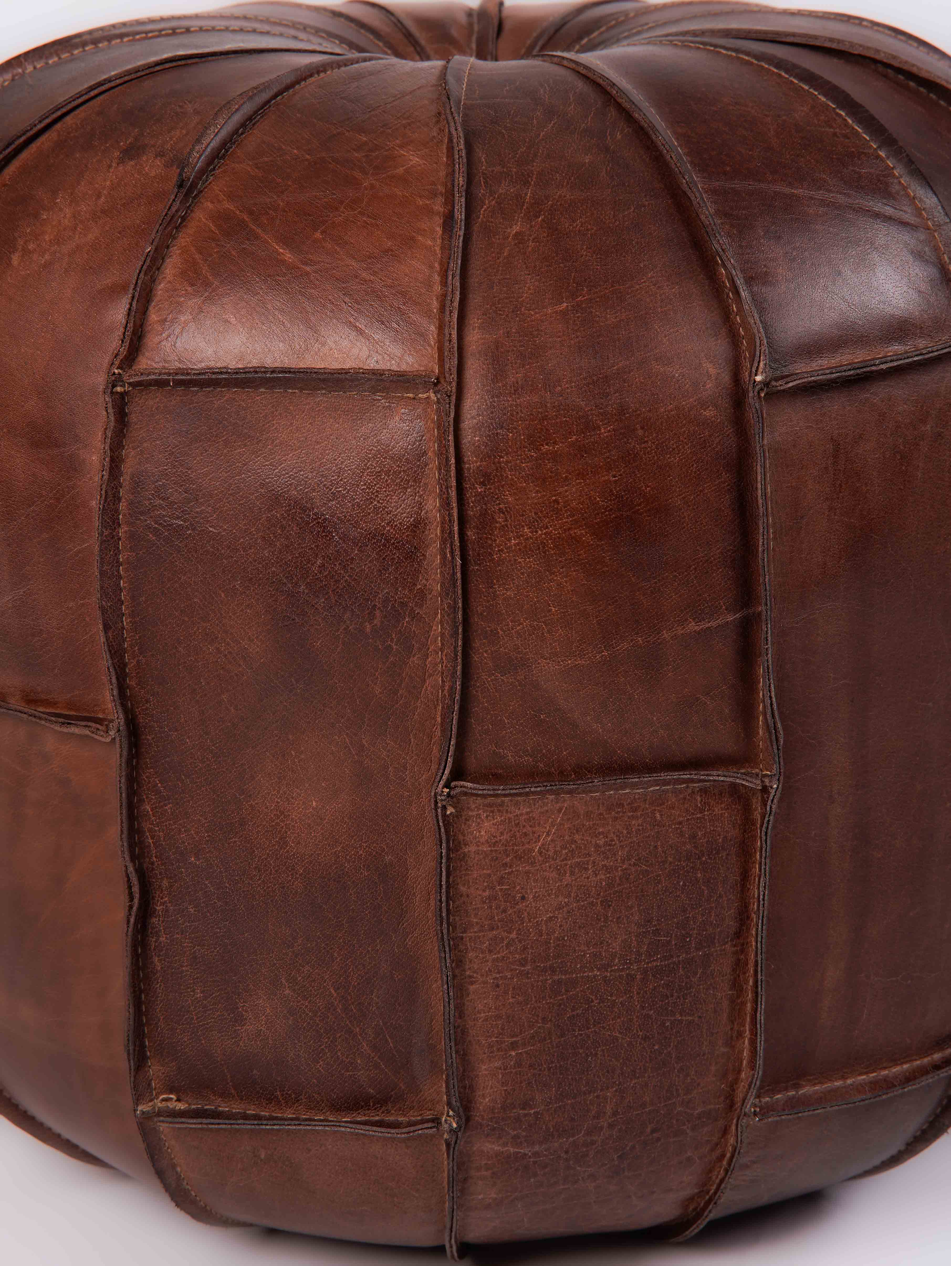 Prairie Stitch Leather Pouf