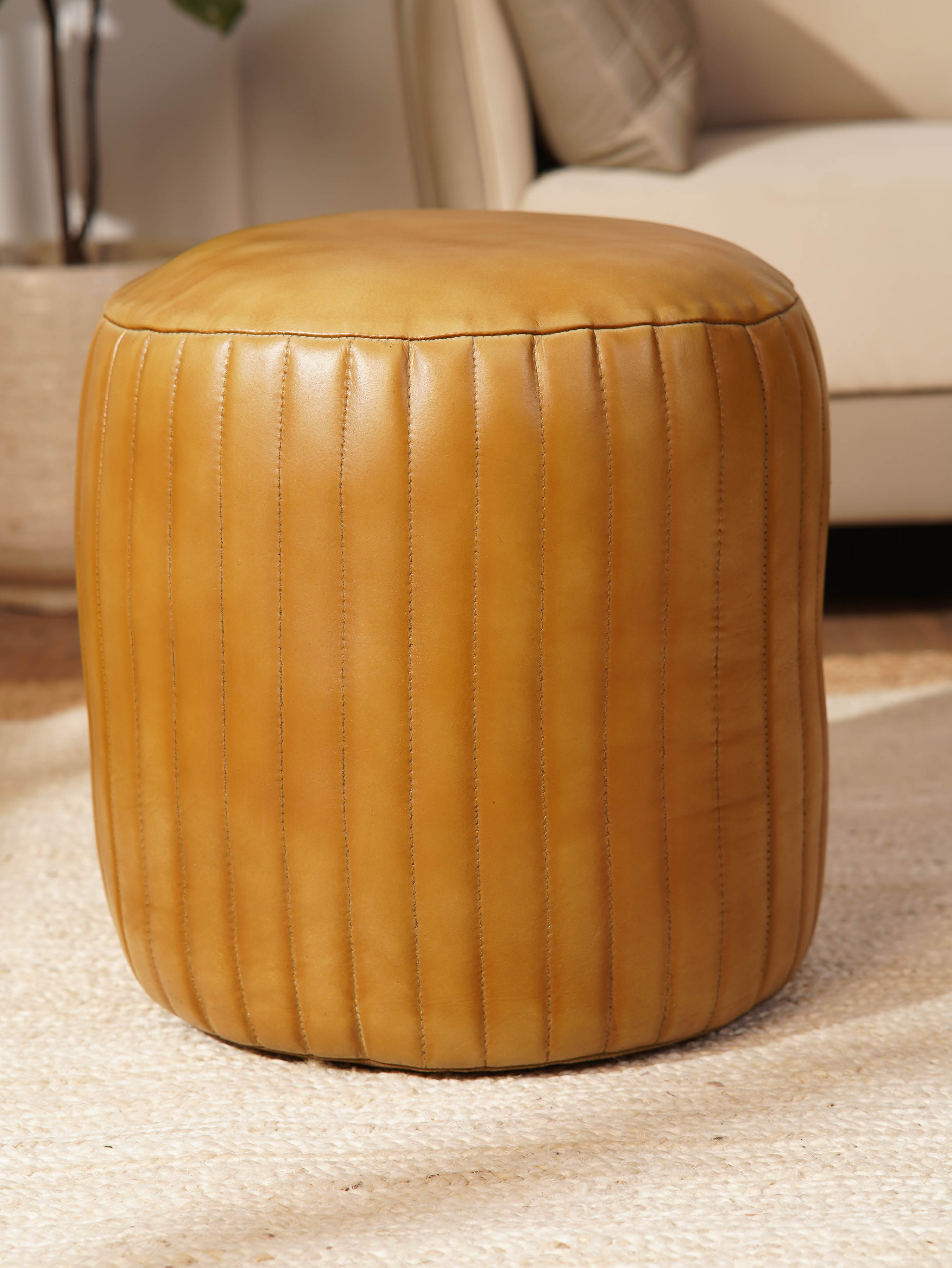 Saffron Spire Leather Pouf