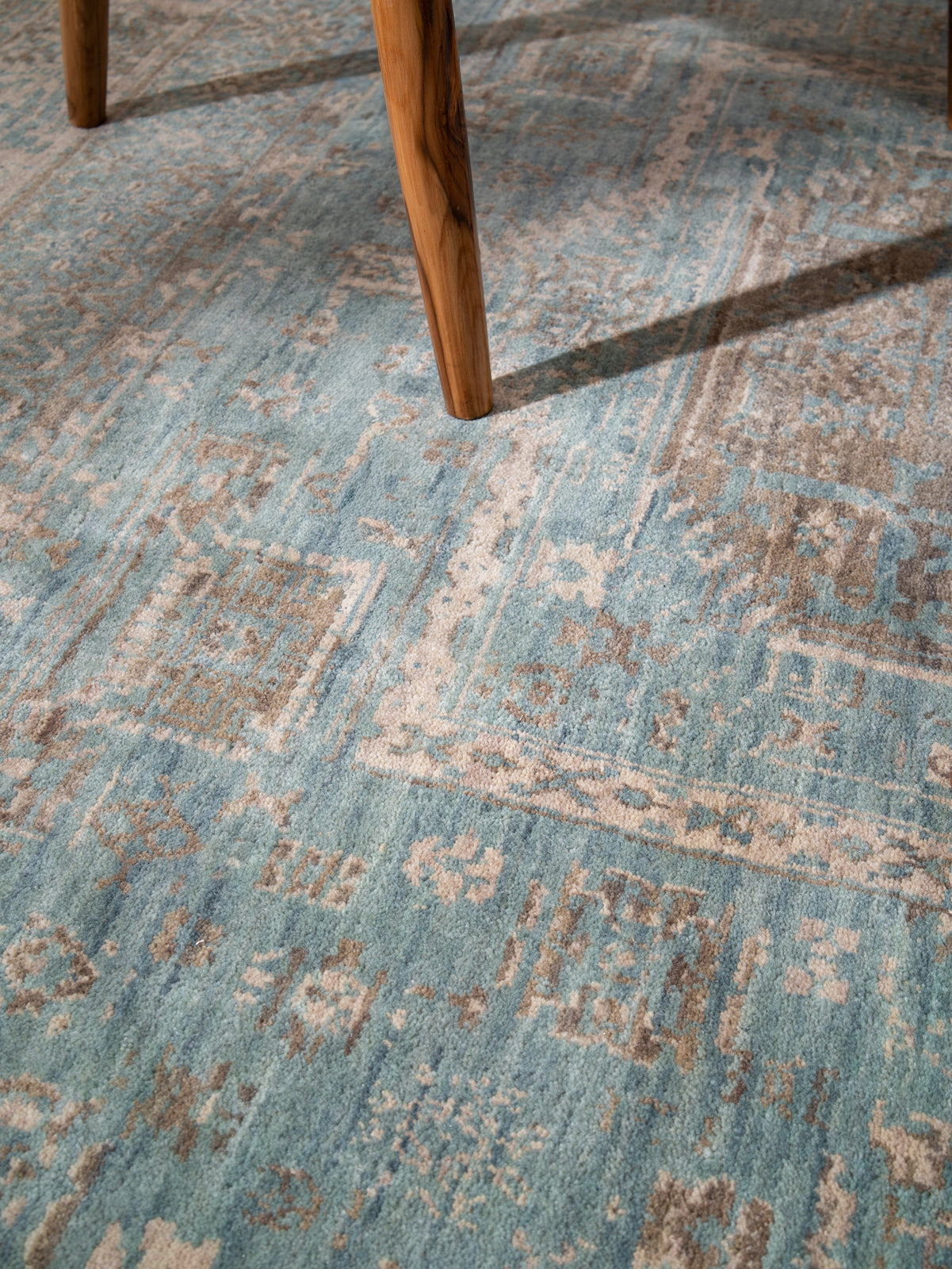 Opal Hand Knotted Green Beige Oriental Area Rug
