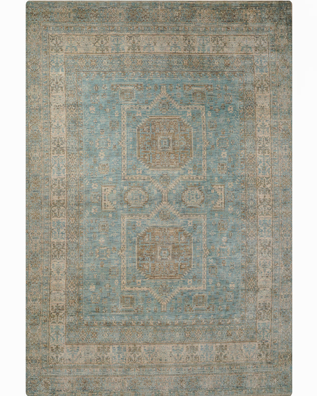 Opal Hand Knotted Green Beige Oriental Area Rug