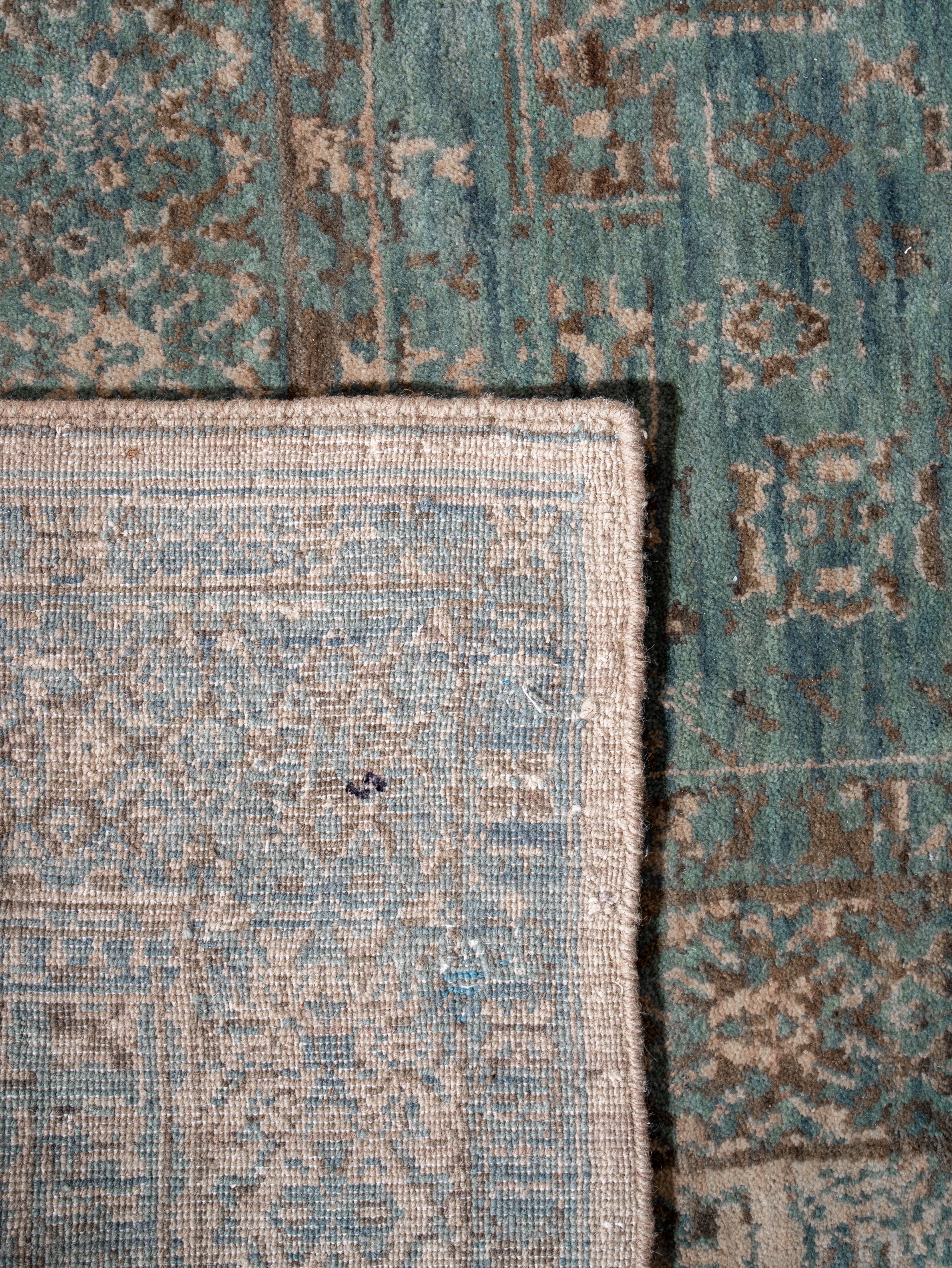 Opal Hand Knotted Green Beige Oriental Area Rug