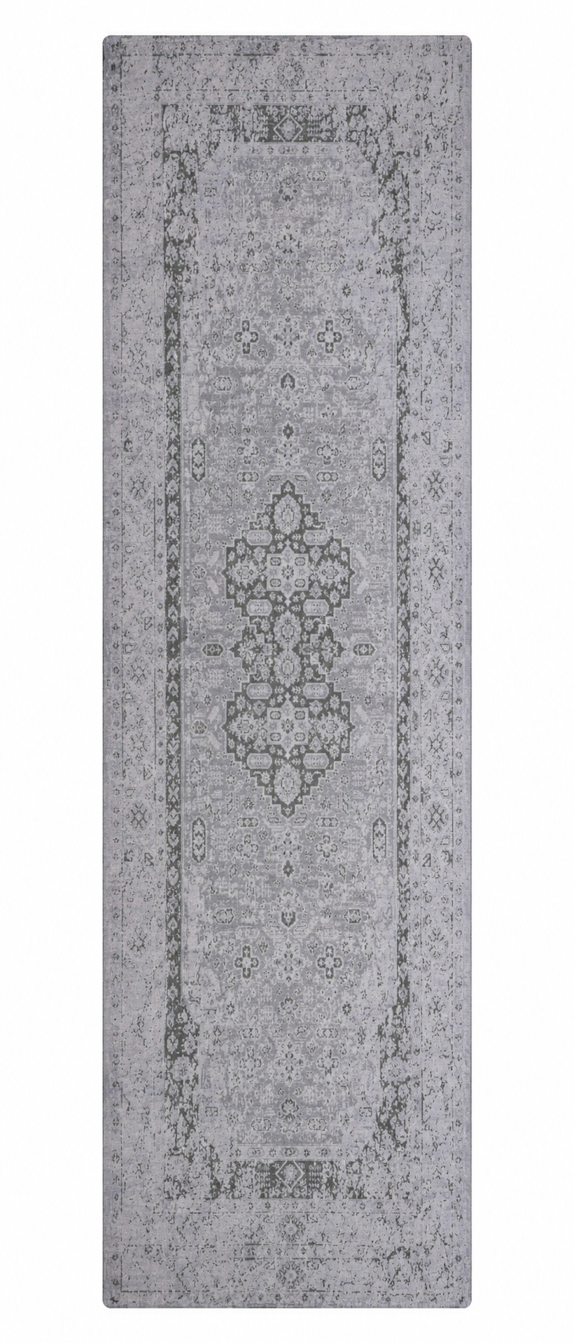 Traditional Oriental Vintage Look Rug in Silver Green Tones