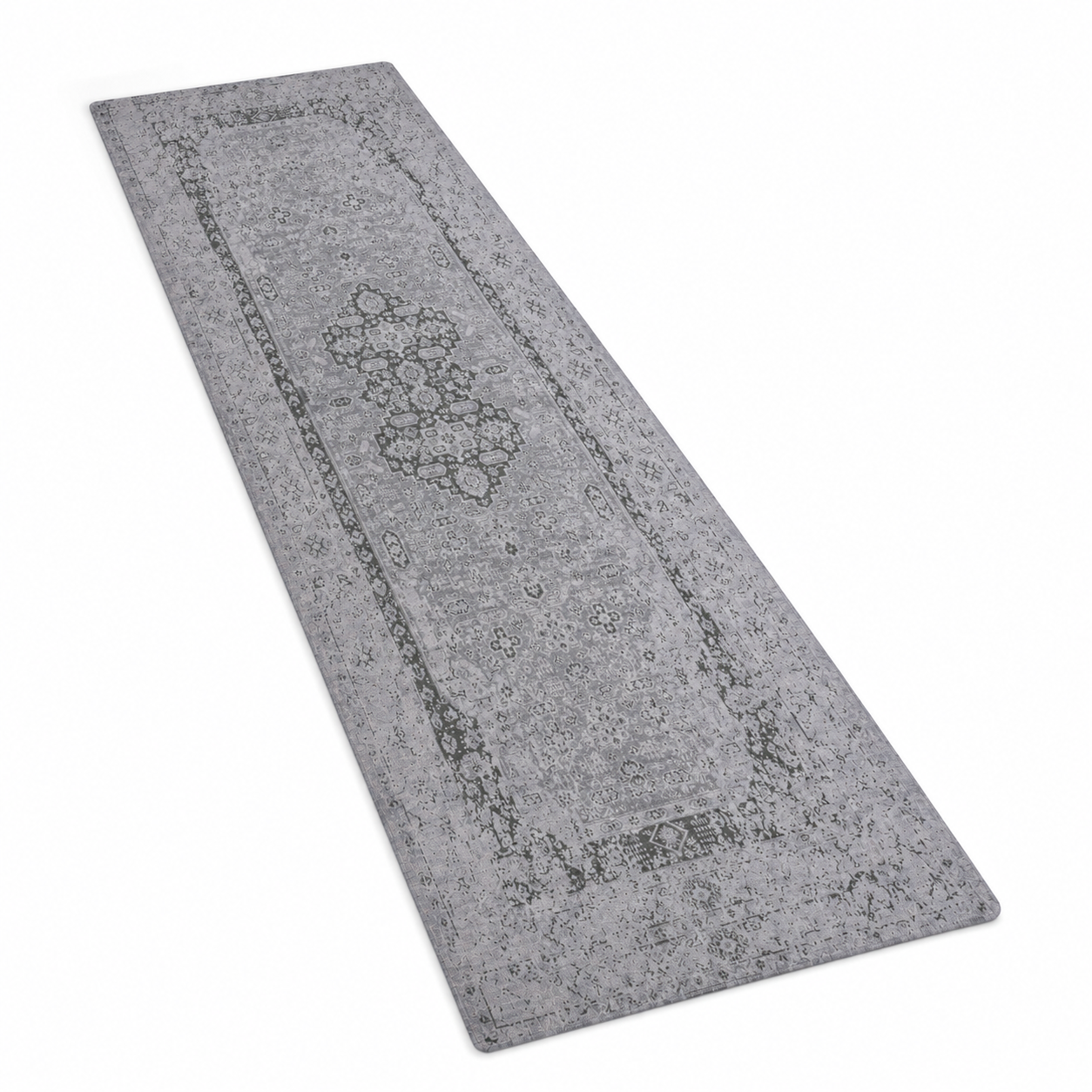 Traditional Oriental Vintage Look Rug in Silver Green Tones
