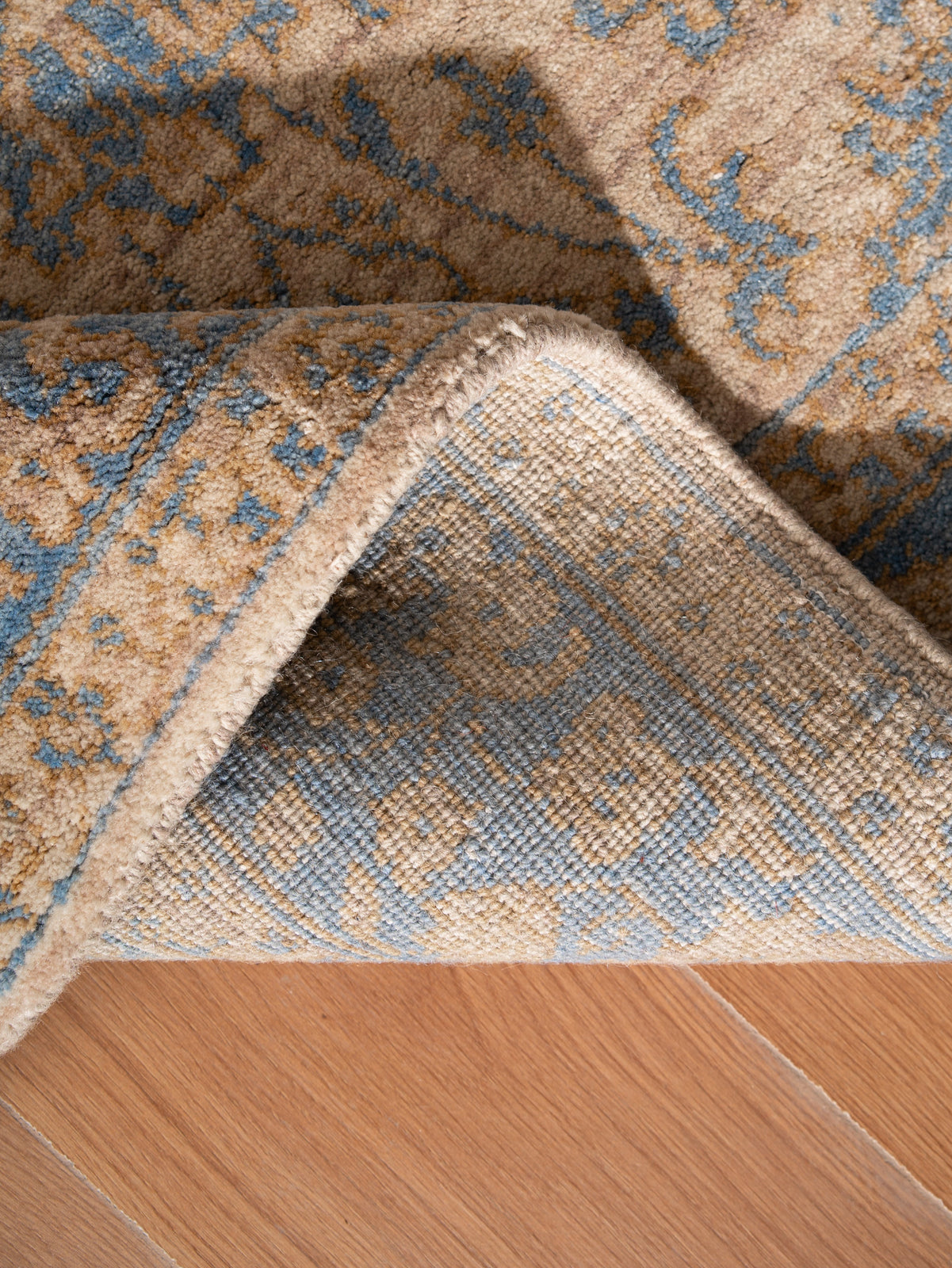 Sahara Blue Hand Knotted Wool Oriental Area Rug