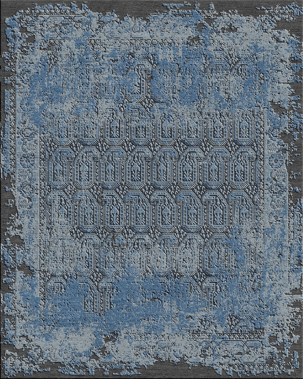 Vintage Distressed Blue Grey Oriental Area Rug