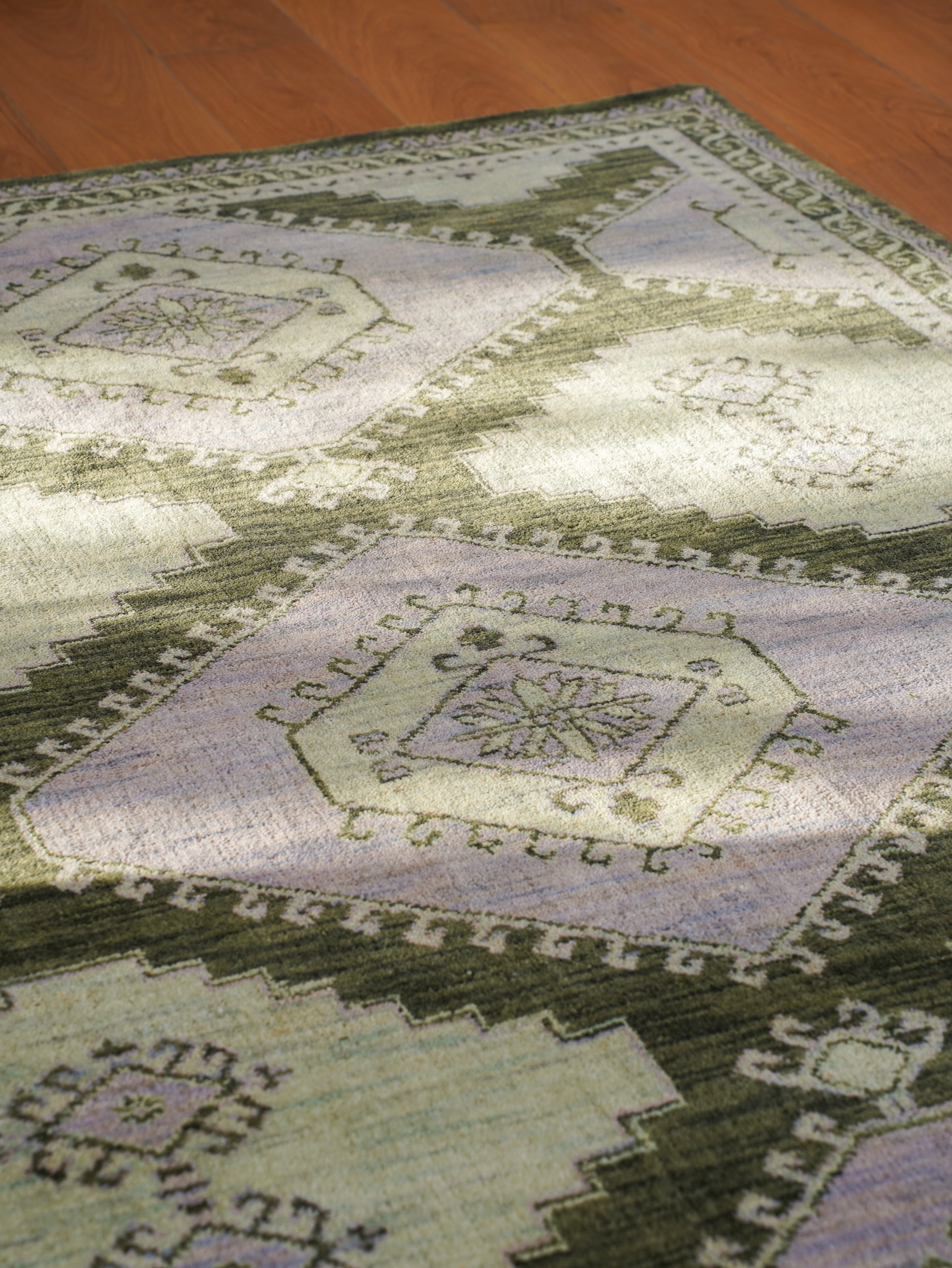 Hand Knotted Wool Oriental Area Rug Light Green