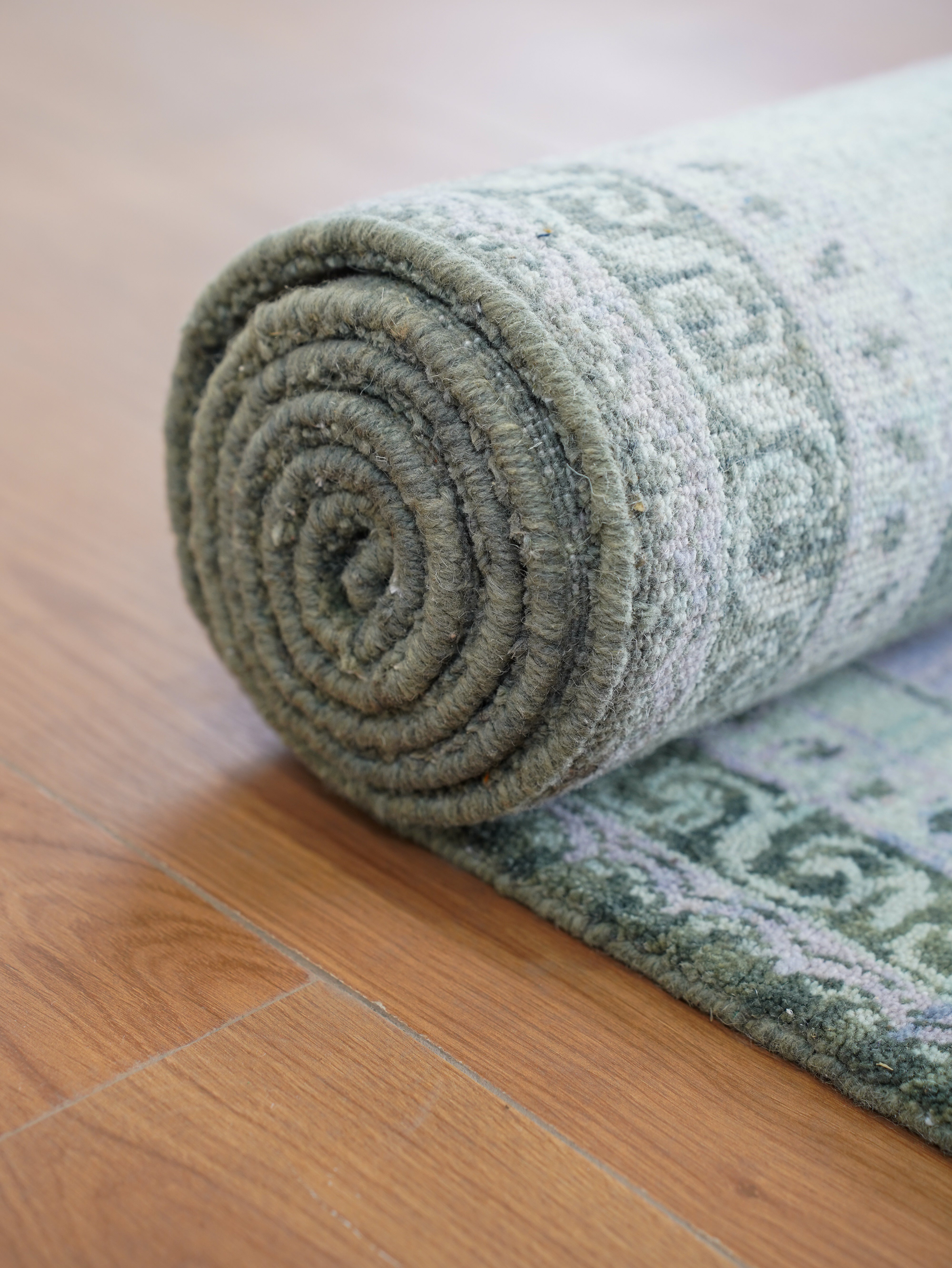 Hand Knotted Wool Oriental Area Rug Light Green