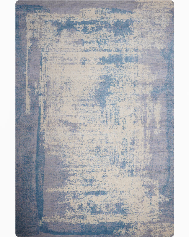 Modern Blue Distressed Hand Knotted Abstract Area Rug