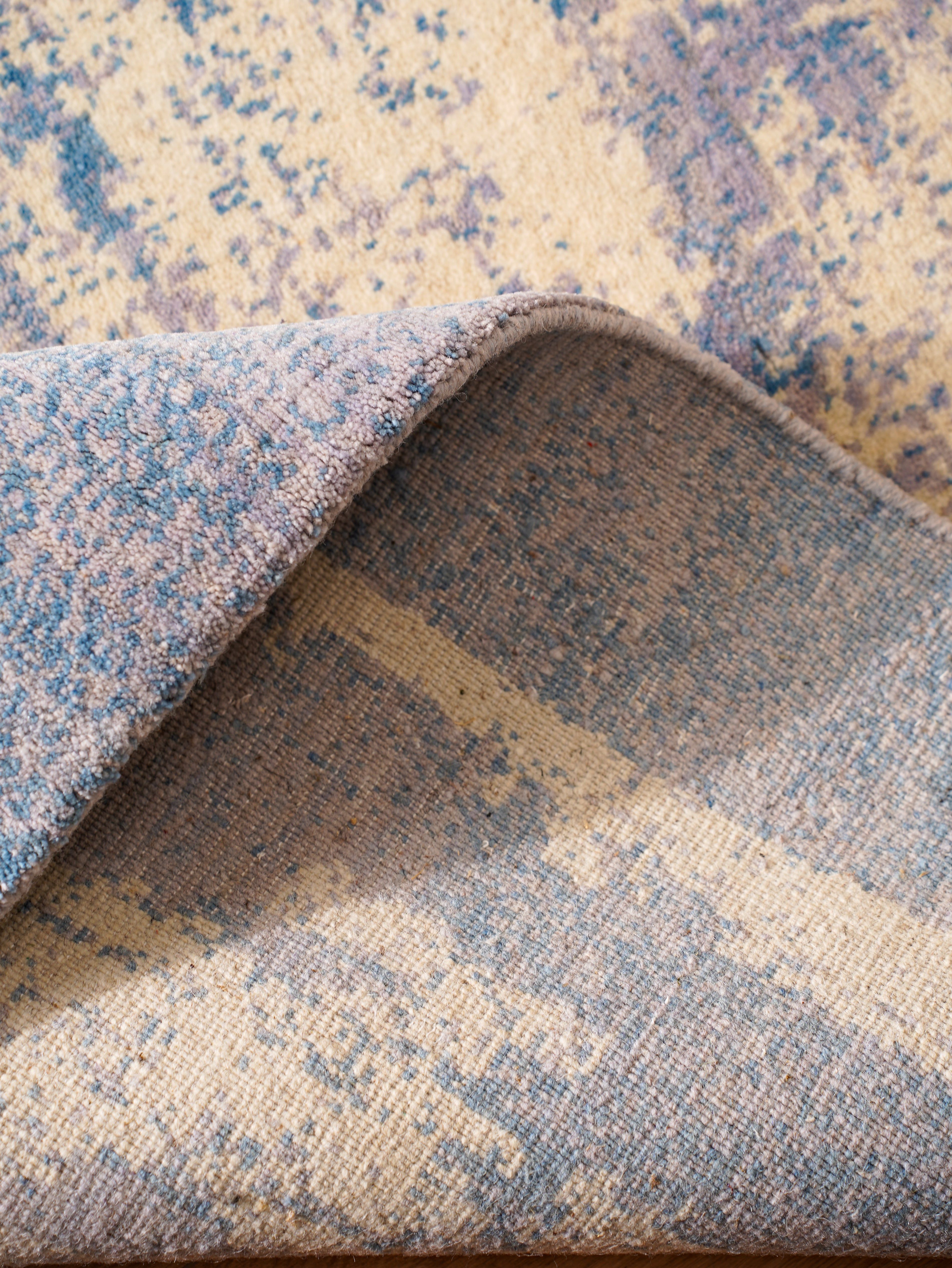 Modern Blue Distressed Hand Knotted Abstract Area Rug
