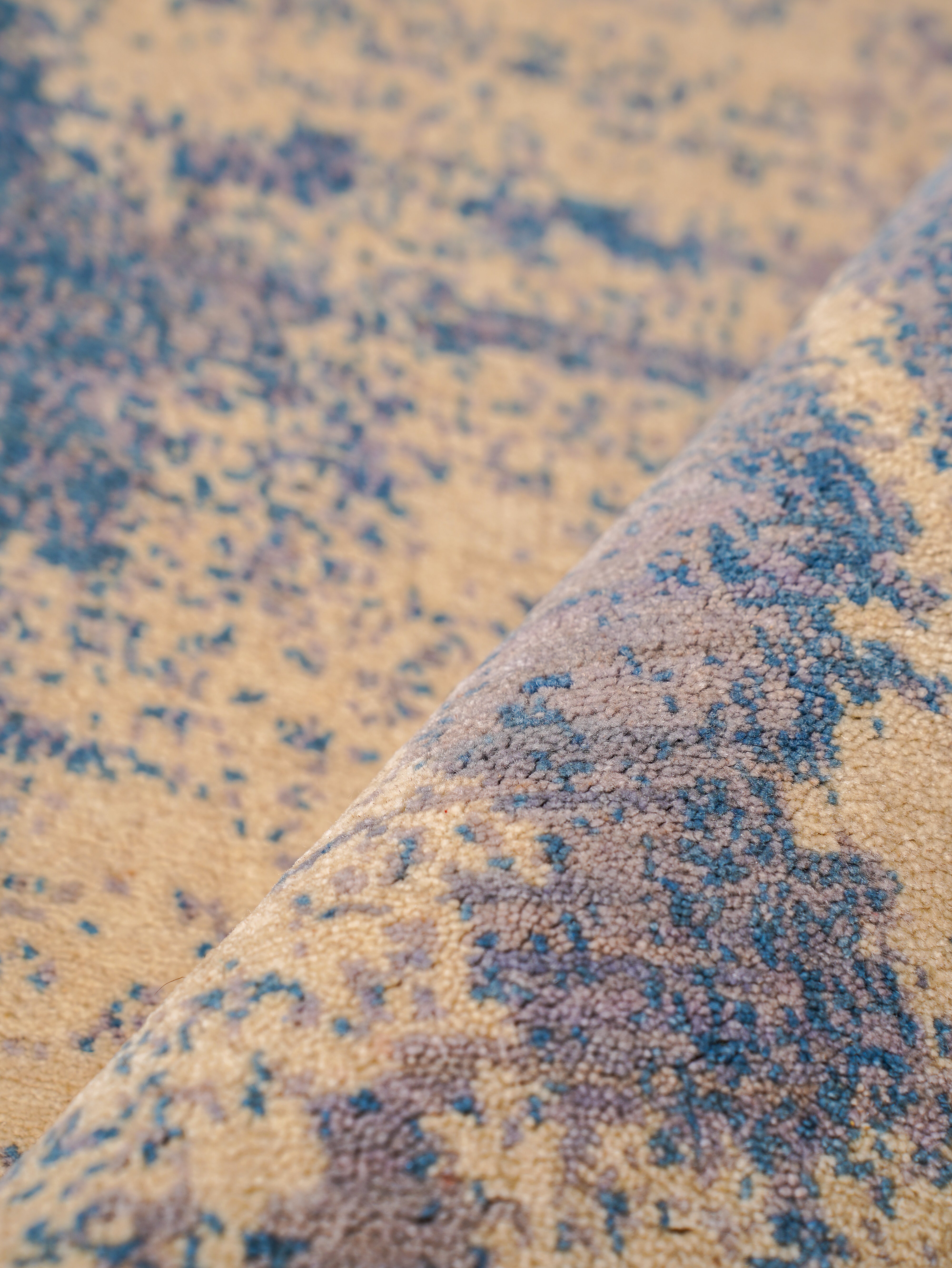 Modern Blue Distressed Hand Knotted Abstract Area Rug