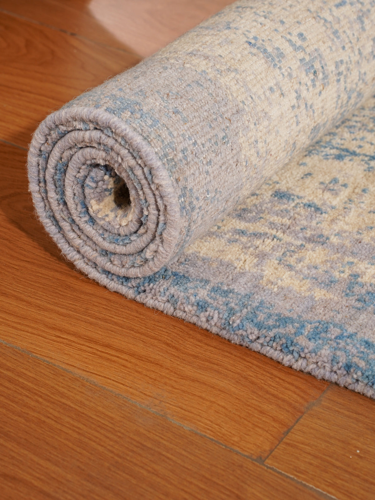 Modern Blue Distressed Hand Knotted Abstract Area Rug