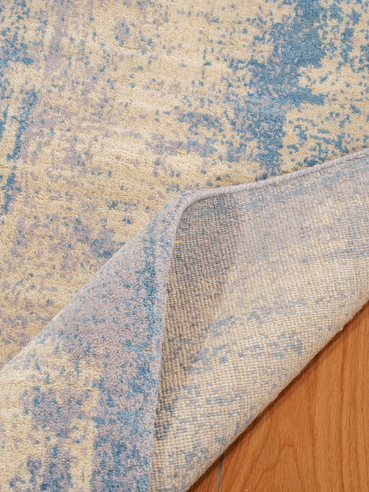 Modern Blue Distressed Hand Knotted Abstract Area Rug