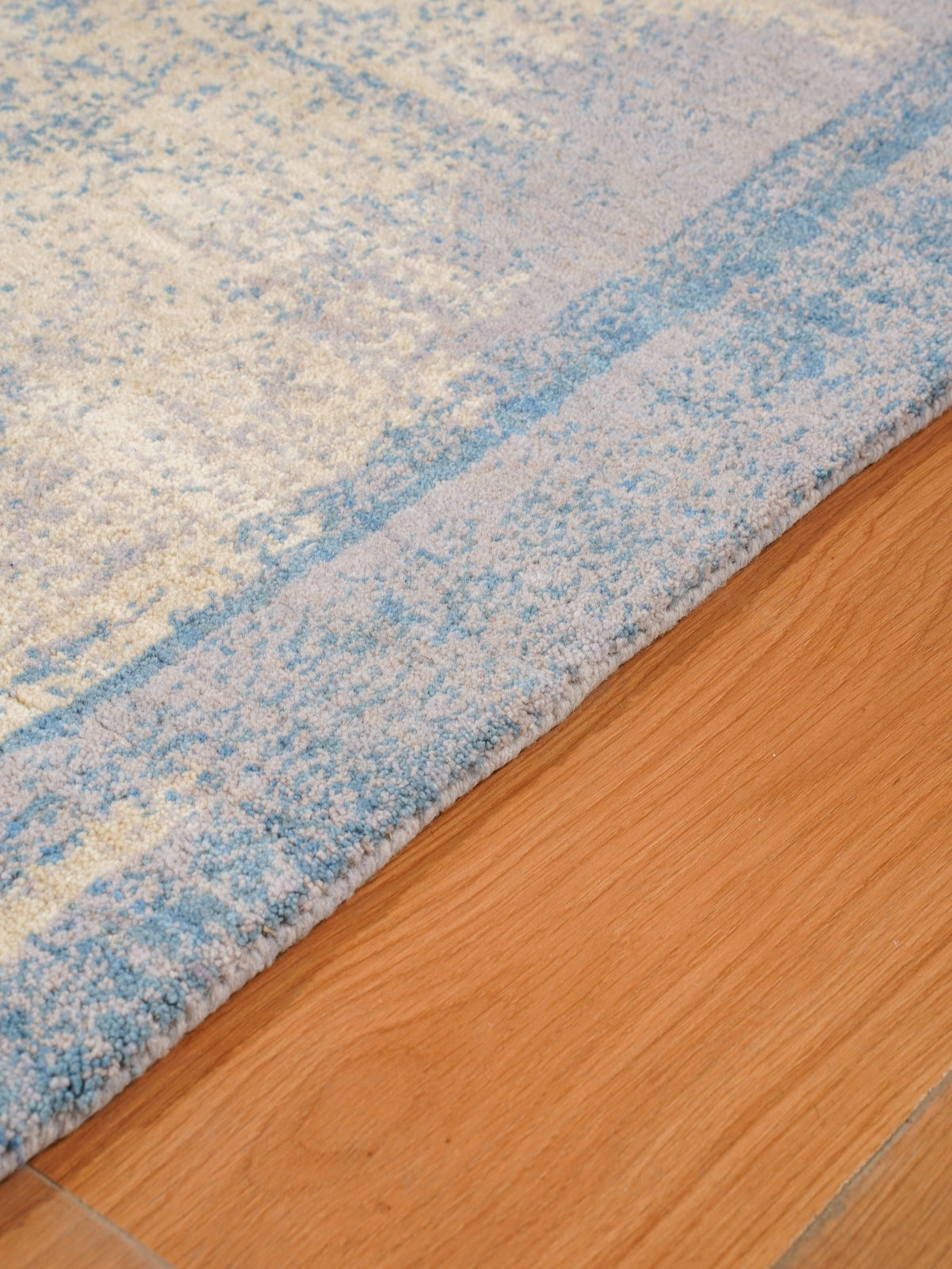 Modern Blue Distressed Hand Knotted Abstract Area Rug