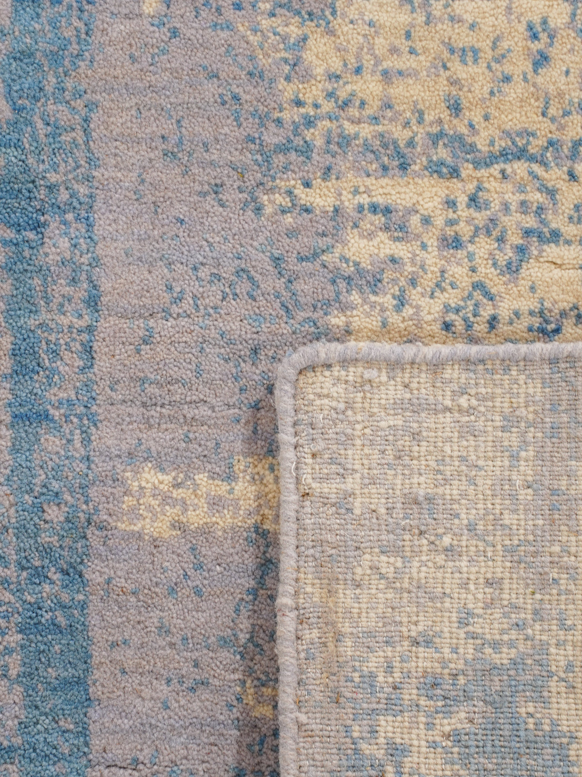 Modern Blue Distressed Hand Knotted Abstract Area Rug