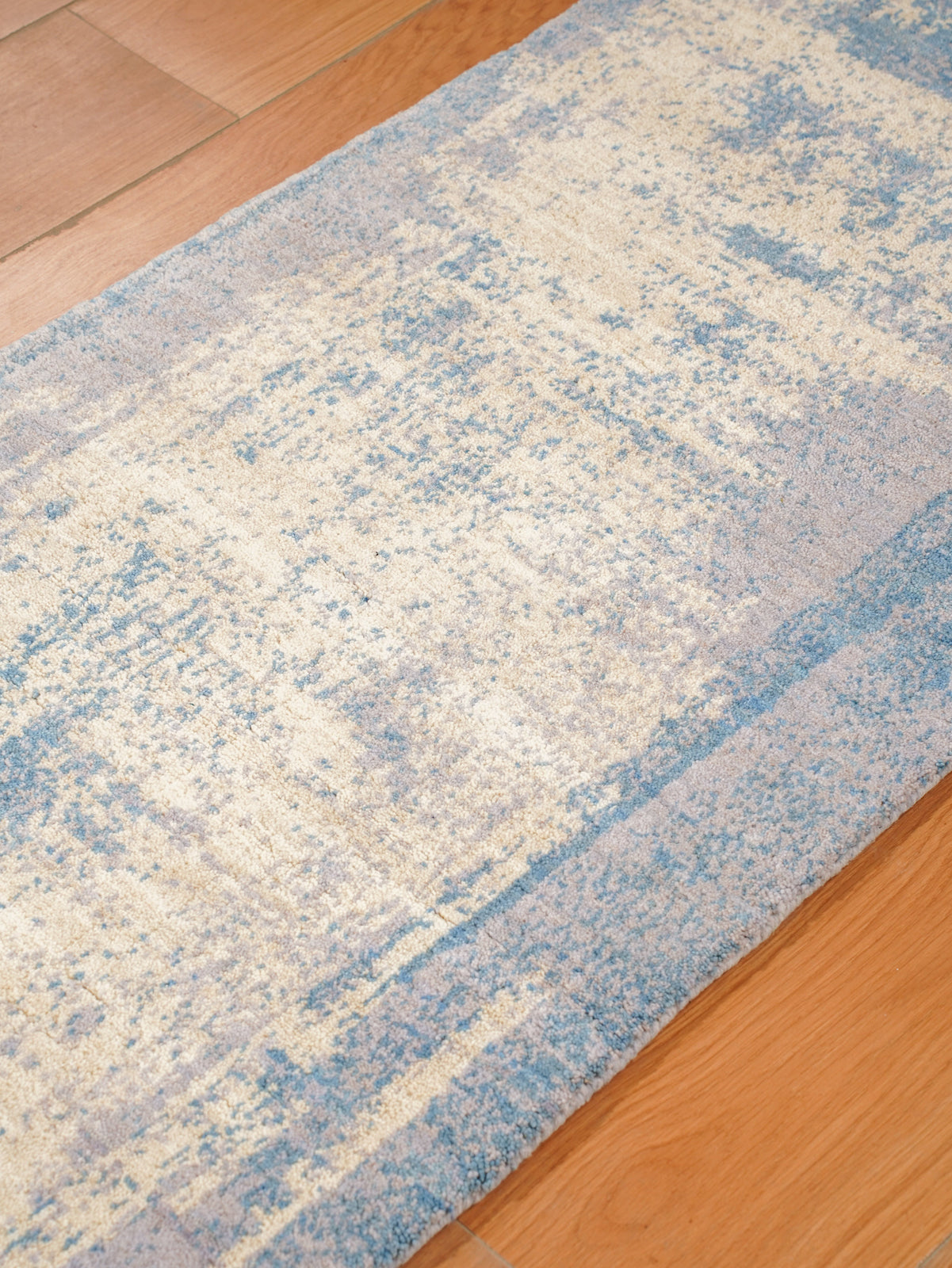 Modern Blue Distressed Hand Knotted Abstract Area Rug