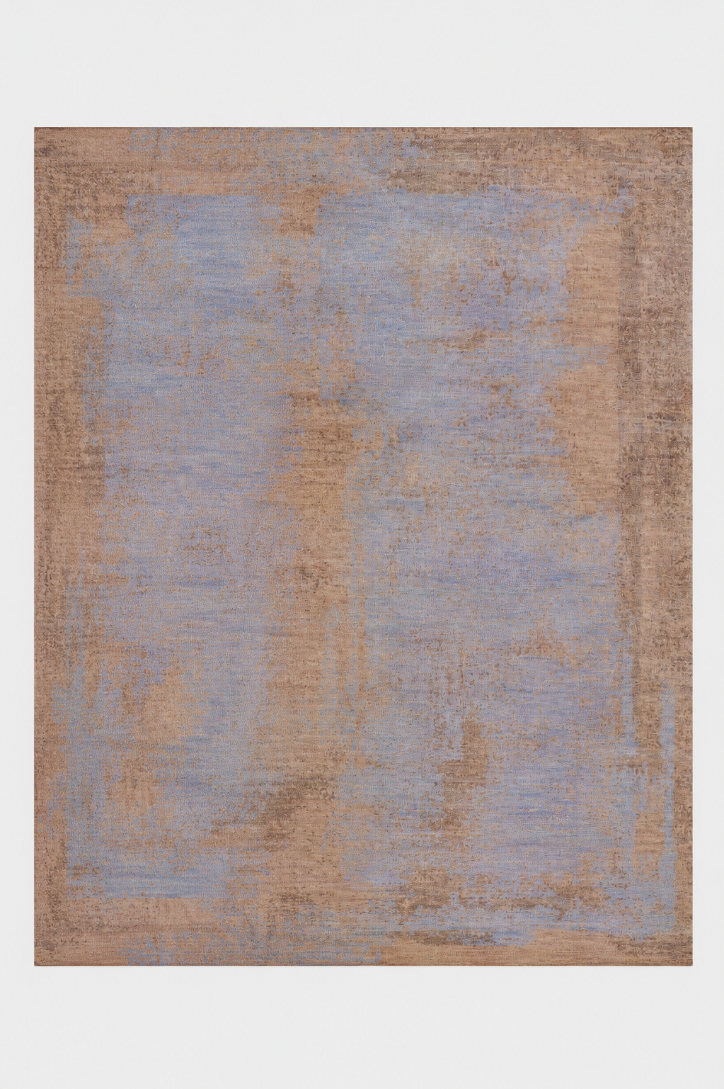Modern Blue Distressed Hand Knotted Abstract Area Rug