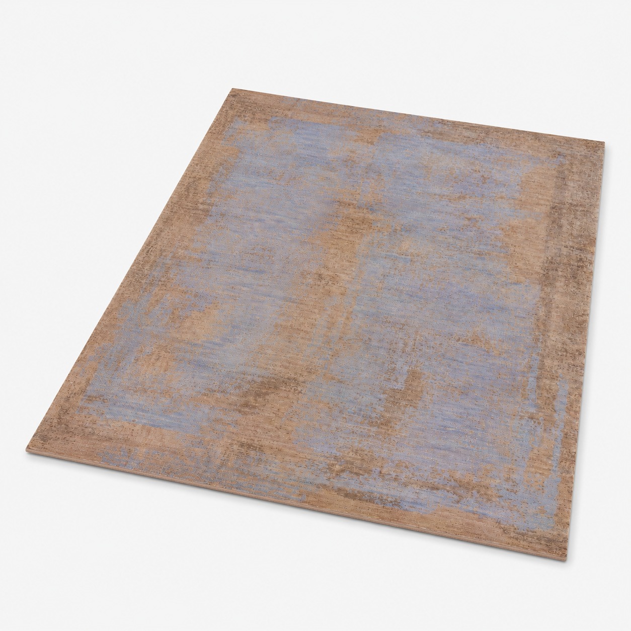 Modern Blue Distressed Hand Knotted Abstract Area Rug