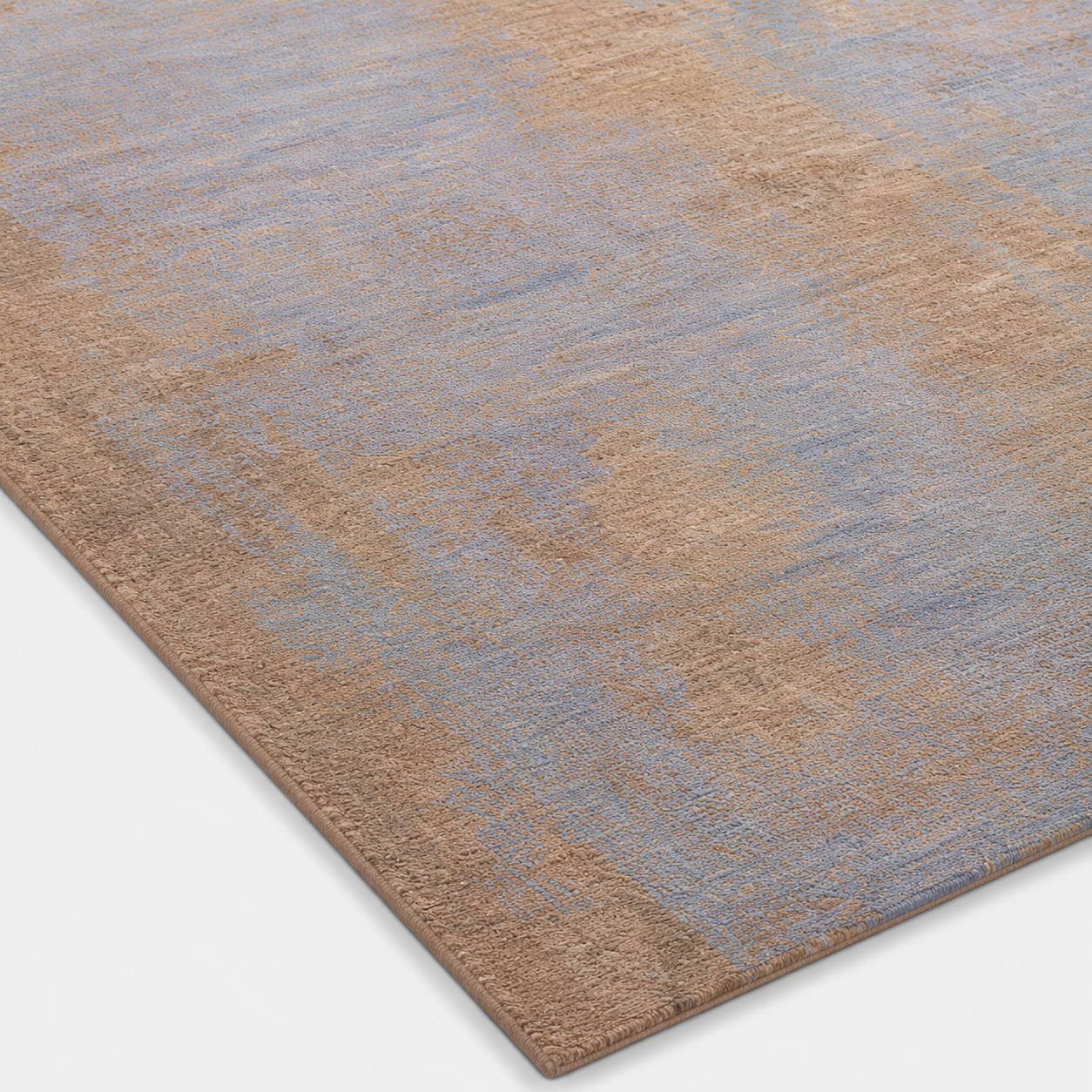 Modern Blue Distressed Hand Knotted Abstract Area Rug