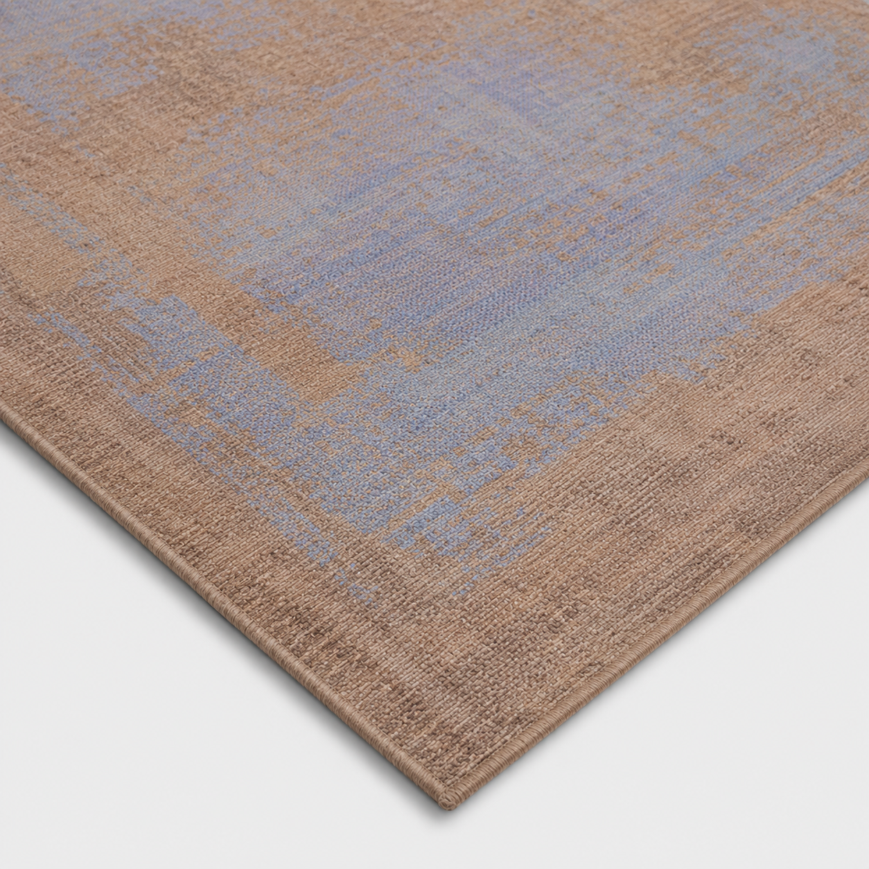 Modern Blue Distressed Hand Knotted Abstract Area Rug